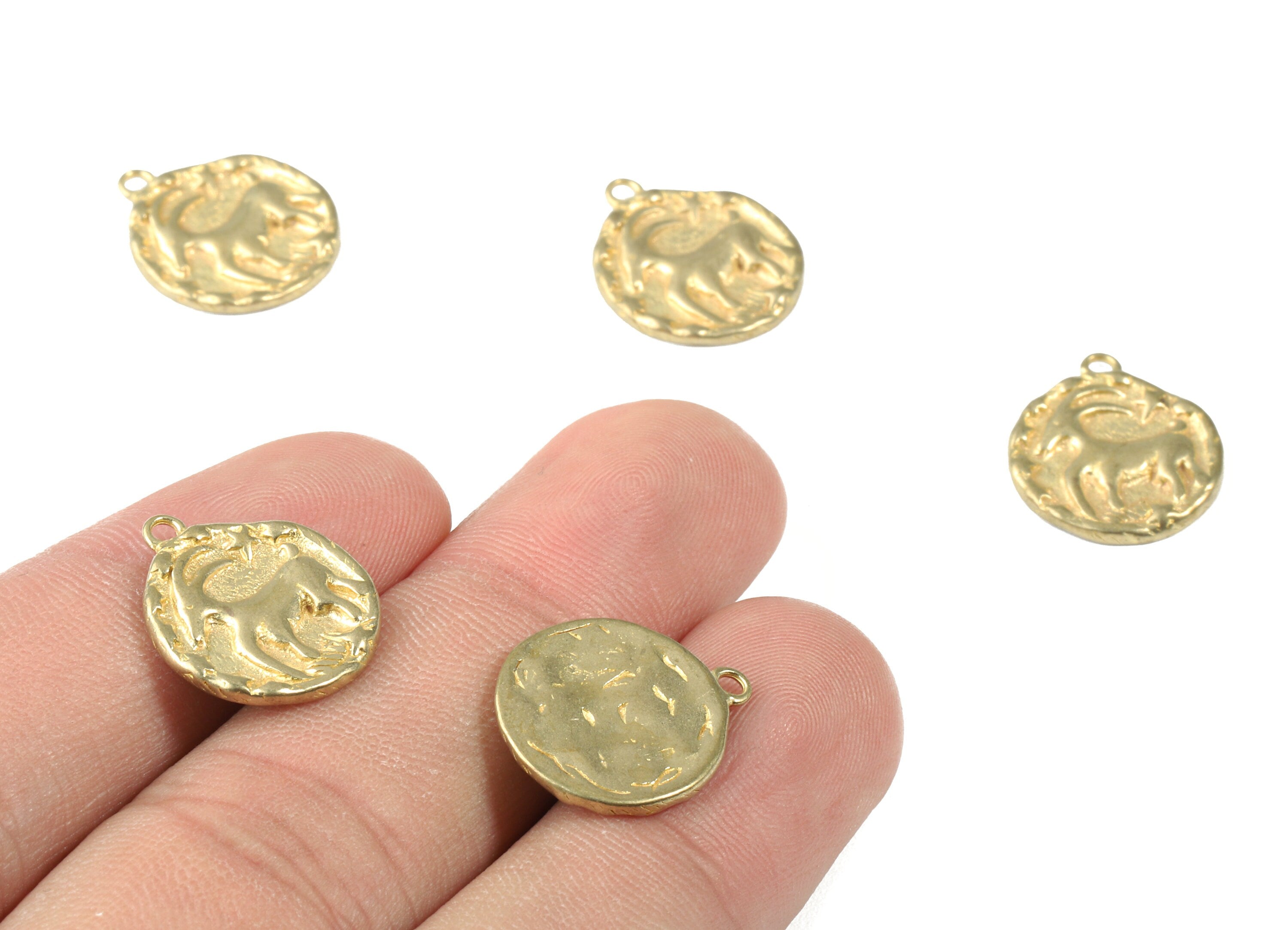 Brass Capricorn Earring Charms - Raw Brass Horoscopes Pendant and Necklace - Earring Findings - 16.59x14.39x2.25mm - PP2990 - DOMEDBAZAAR