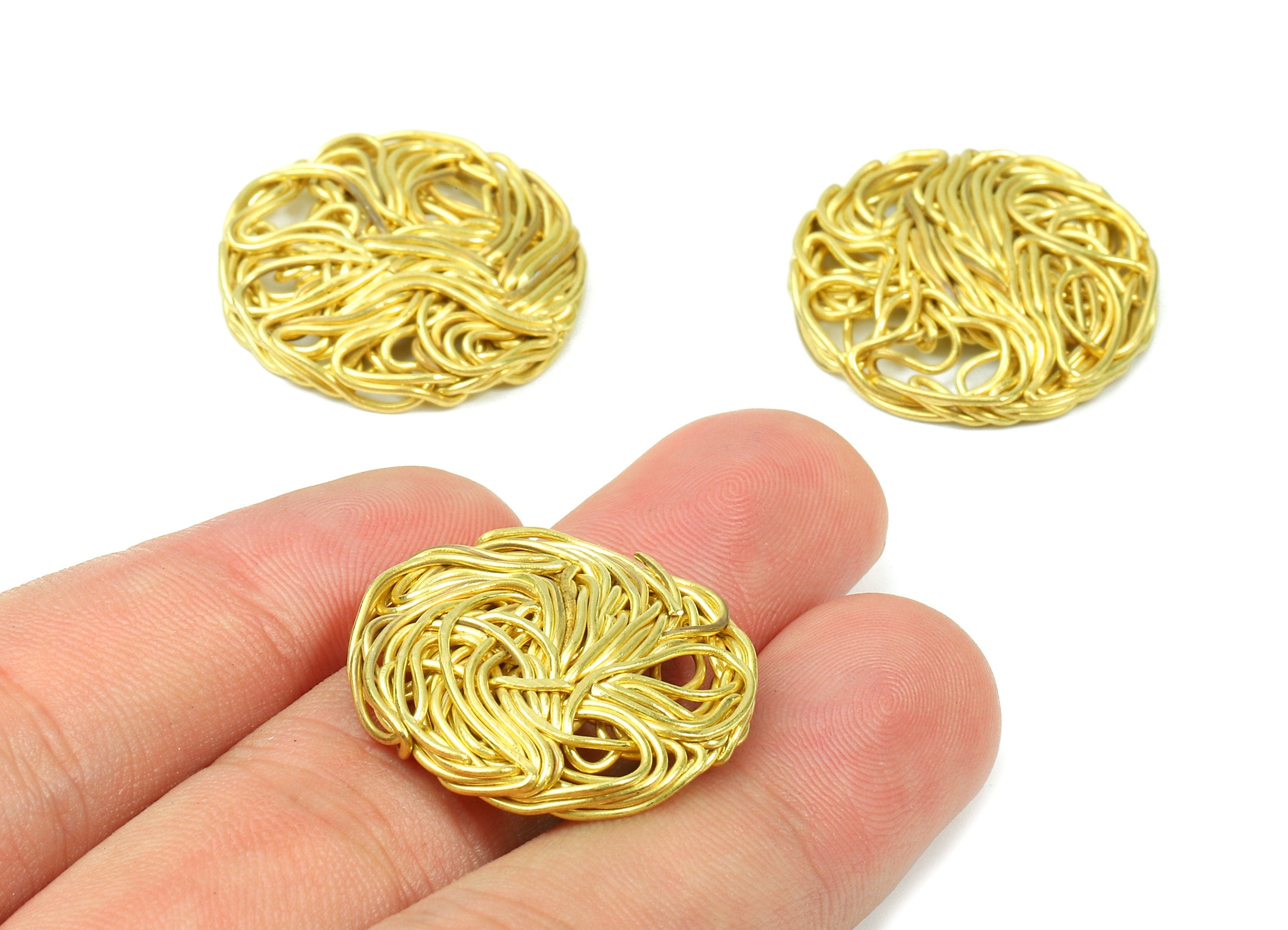 Brass Round Charms - Brass Round Hammered Earring Wires Pendant - Earring Findings - Jewelry Supplies - 25.16x25.16x3.51mm - PP2900 - DOMEDBAZAAR