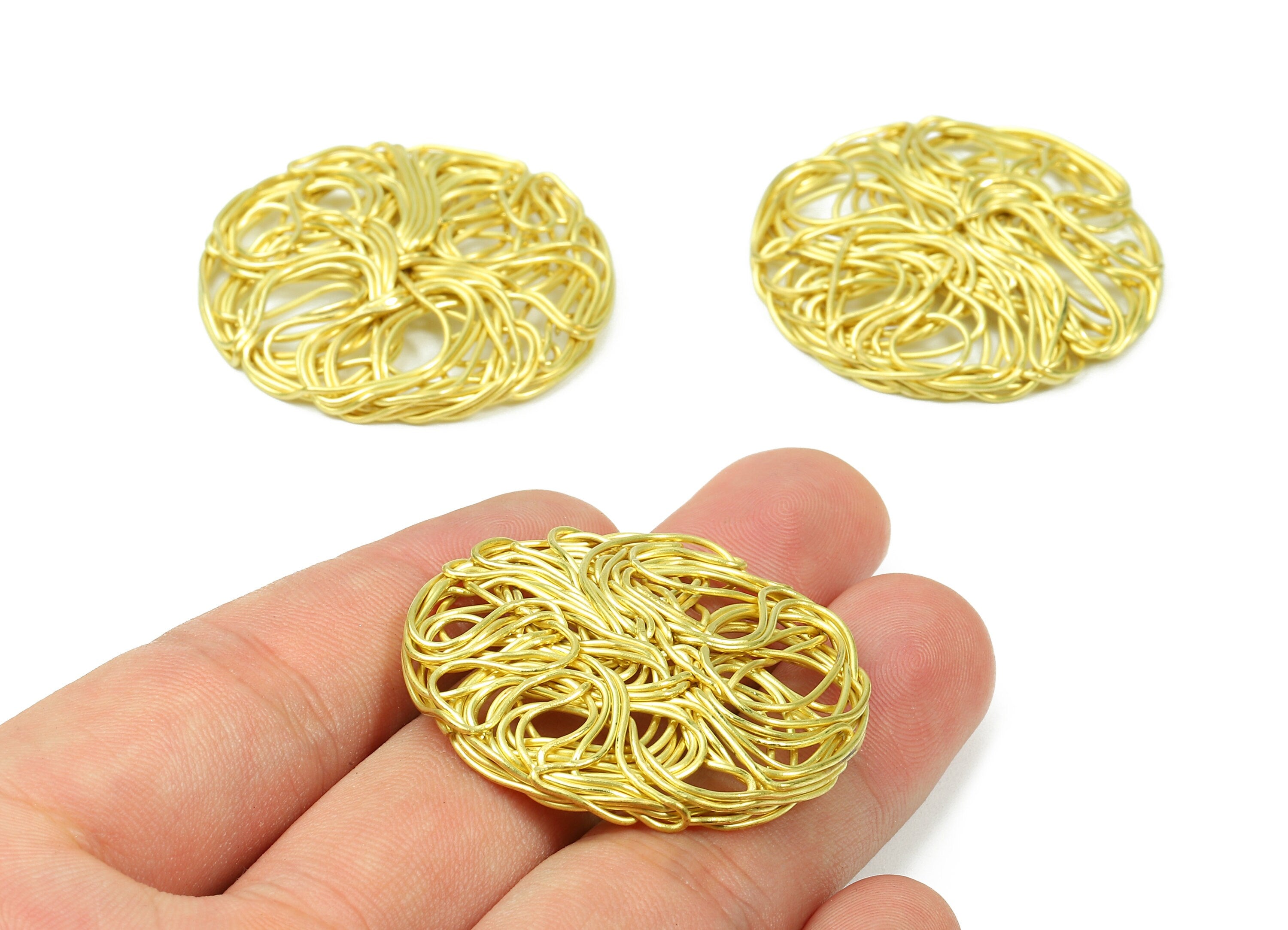 Brass Round Charms - Brass Round Hammered Earring Wires Pendant - Earring Findings - Jewelry Supplies - 38.43x38.43x3.22mm - PP2905 - DOMEDBAZAAR