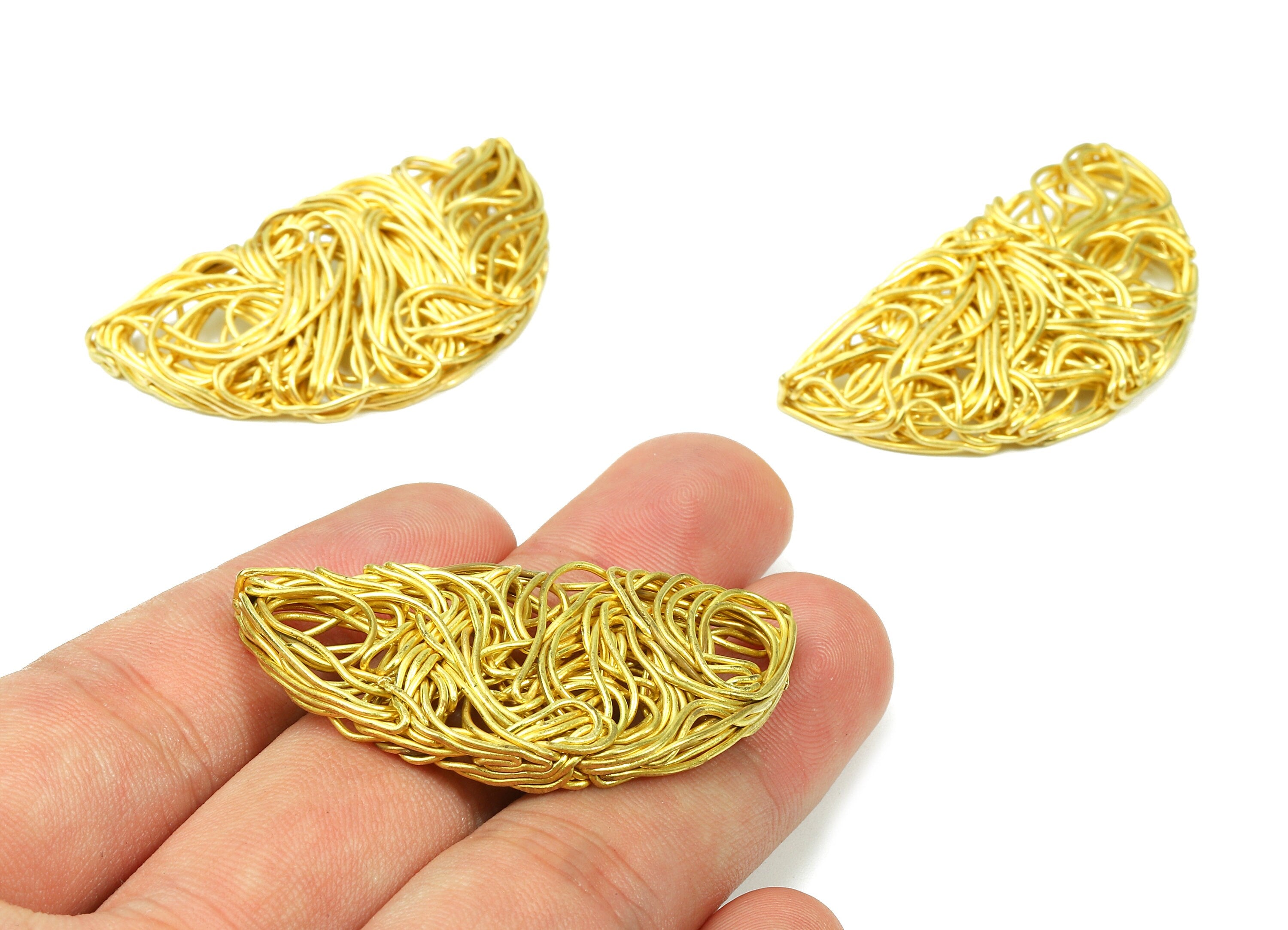 Brass Semicircle Charms - Brass Semicircle Hammered Earring Wires Pendant - Earring Findings - 46.43x23.92x4.05mm - PP2907 - DOMEDBAZAAR