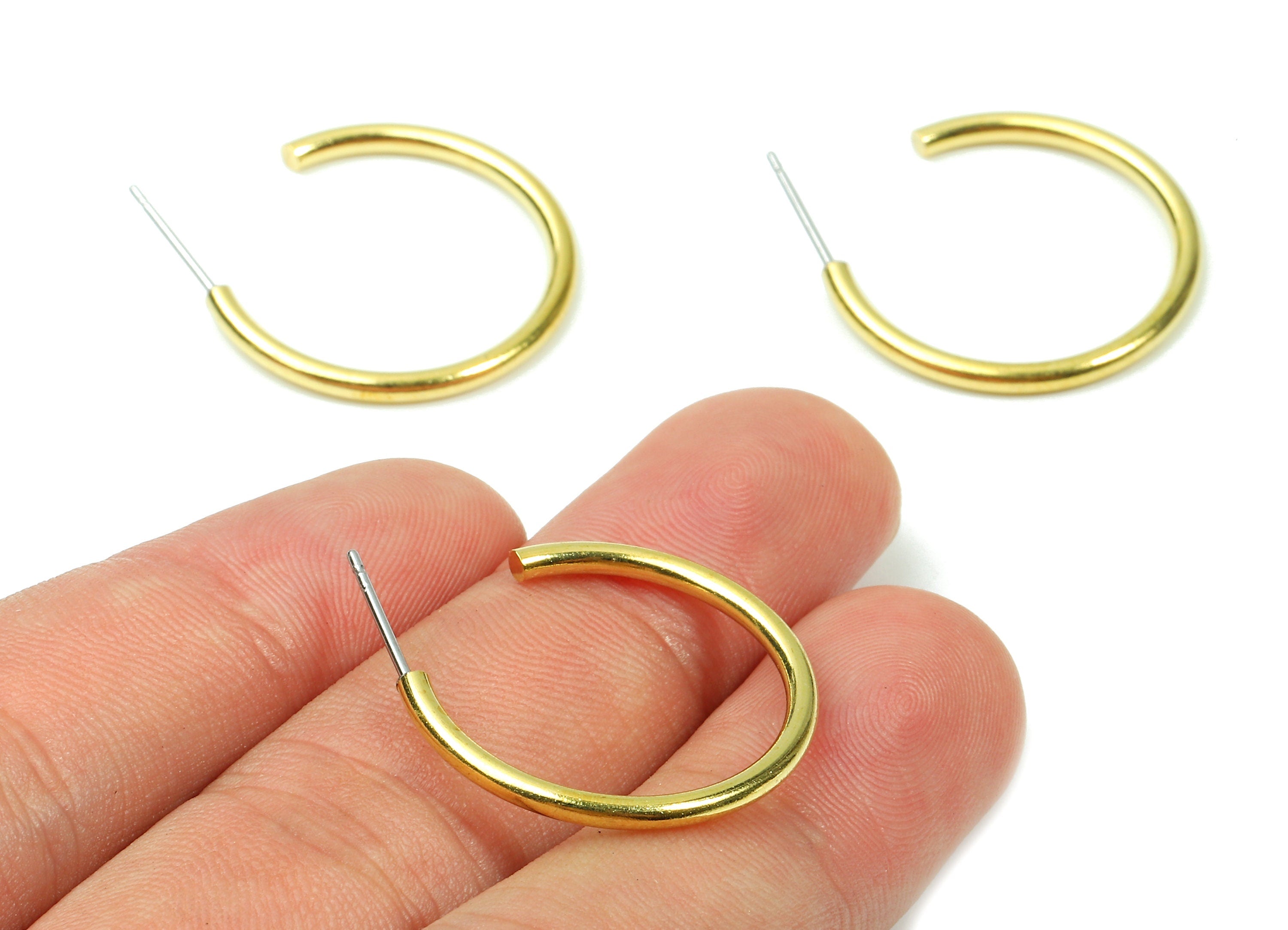 Brass C Earring Post 2.0x25 - Raw Brass C Earring Stud - Earring Posts - Jewelry Supplies - 25x25x1.99mm - PP2837 - DOMEDBAZAAR