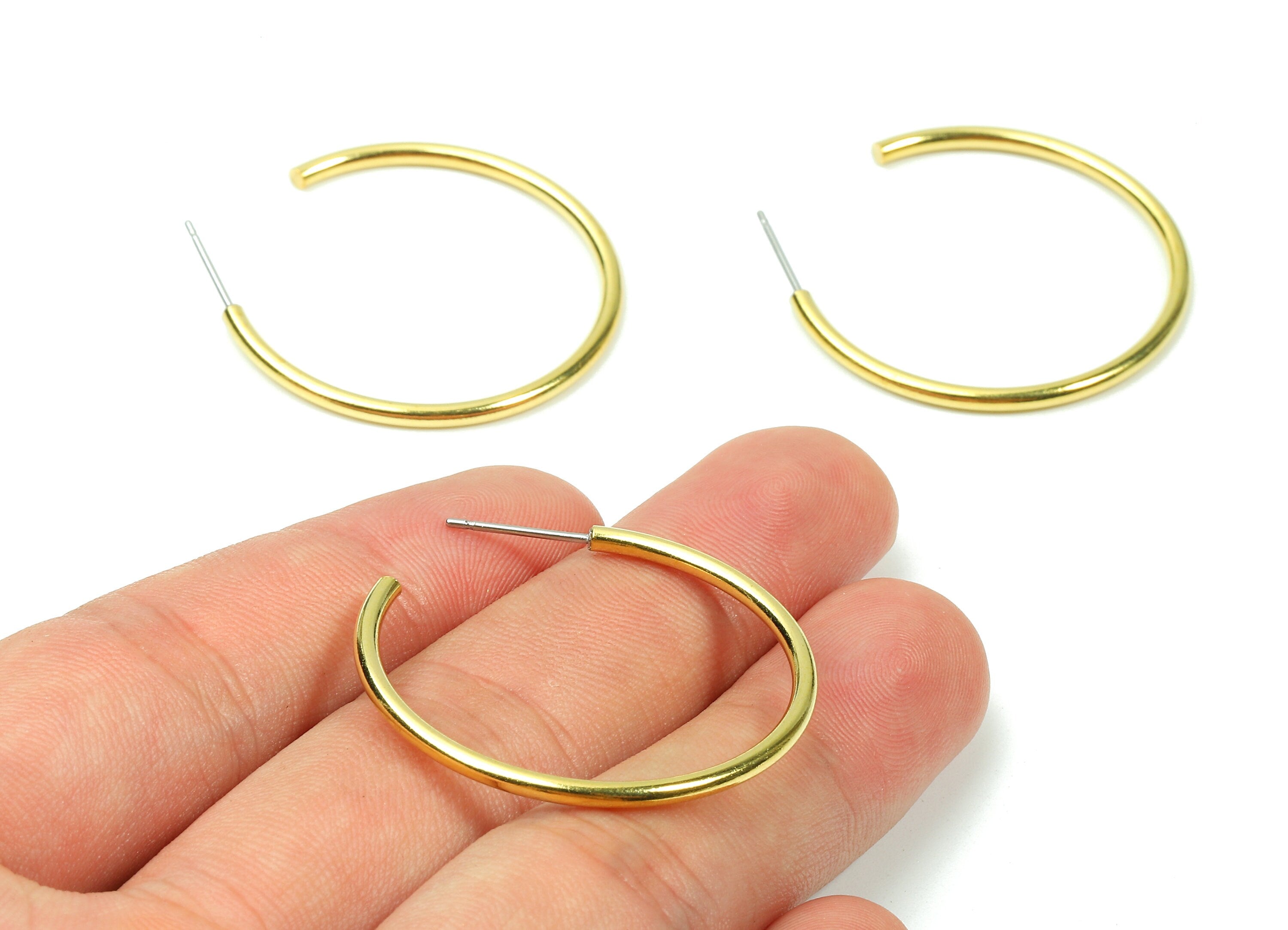 Brass C Earring Post 2.0x35 - Raw Brass C Earring Stud - Earring Posts - Jewelry Supplies - 34.6x34.6x1.58mm - PP2838 - DOMEDBAZAAR