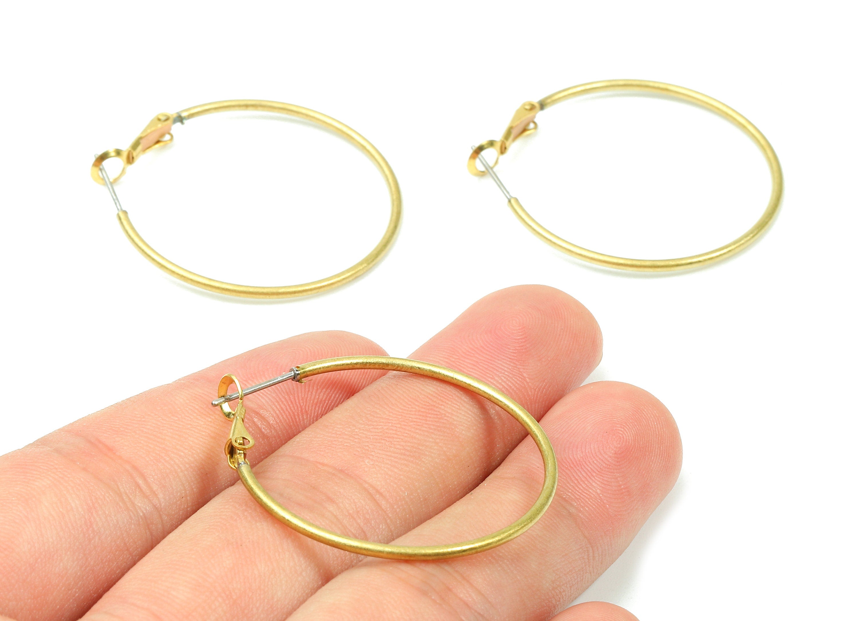 Brass Earrings Hoop 1.5x35 - Raw Brass Earring Circle Clasp - Earring Findings - Jewelry Supplies - 38.66x35.16x1.53mm - PP2842 - DOMEDBAZAAR