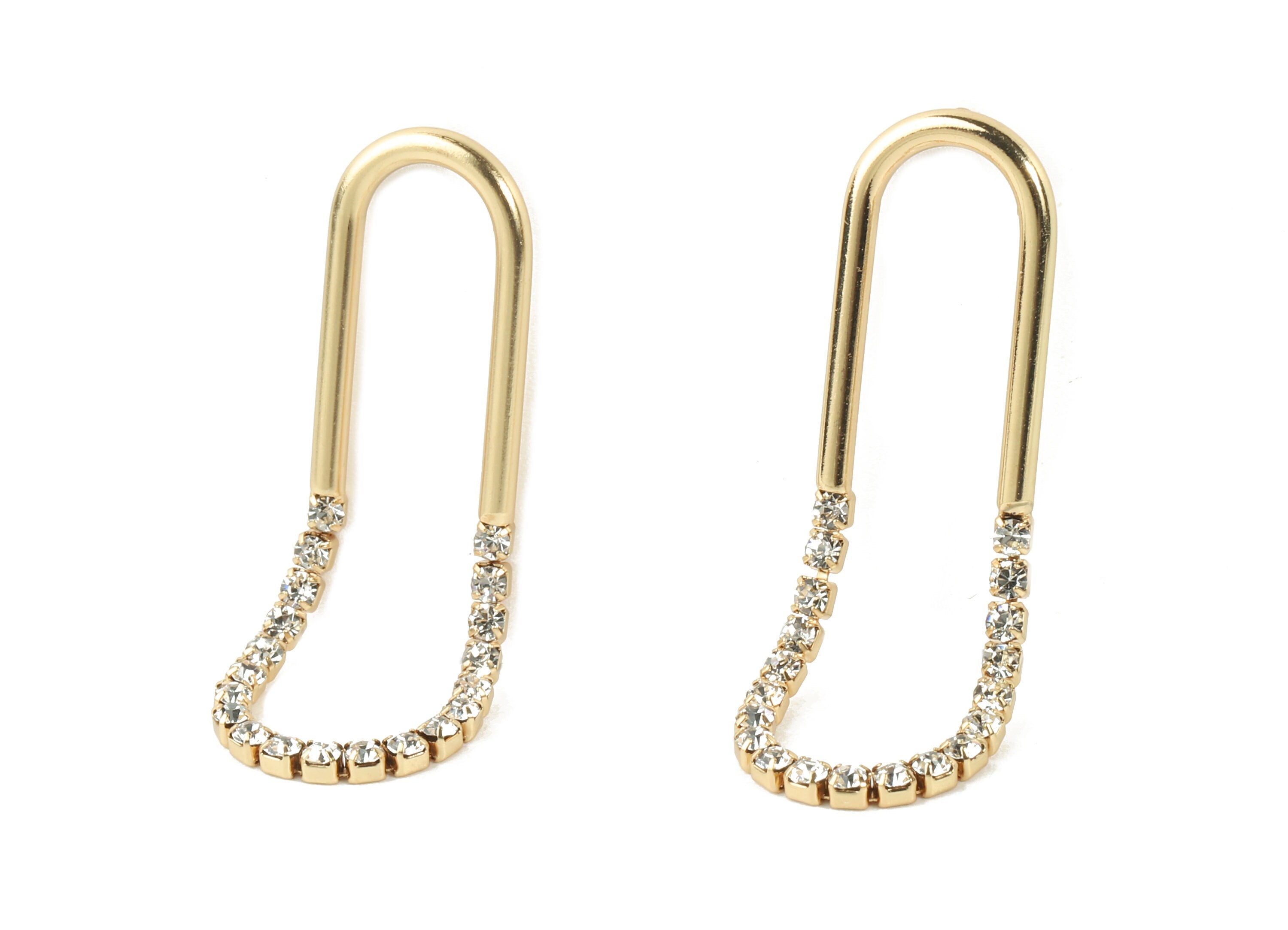 Brass U Rhinestone Earring Stud - Brass U Rhinestone Earring Post - 18k Real Gold Plating Brass - 44.73x12.5x2.02mm - RGP2294 - DOMEDBAZAAR