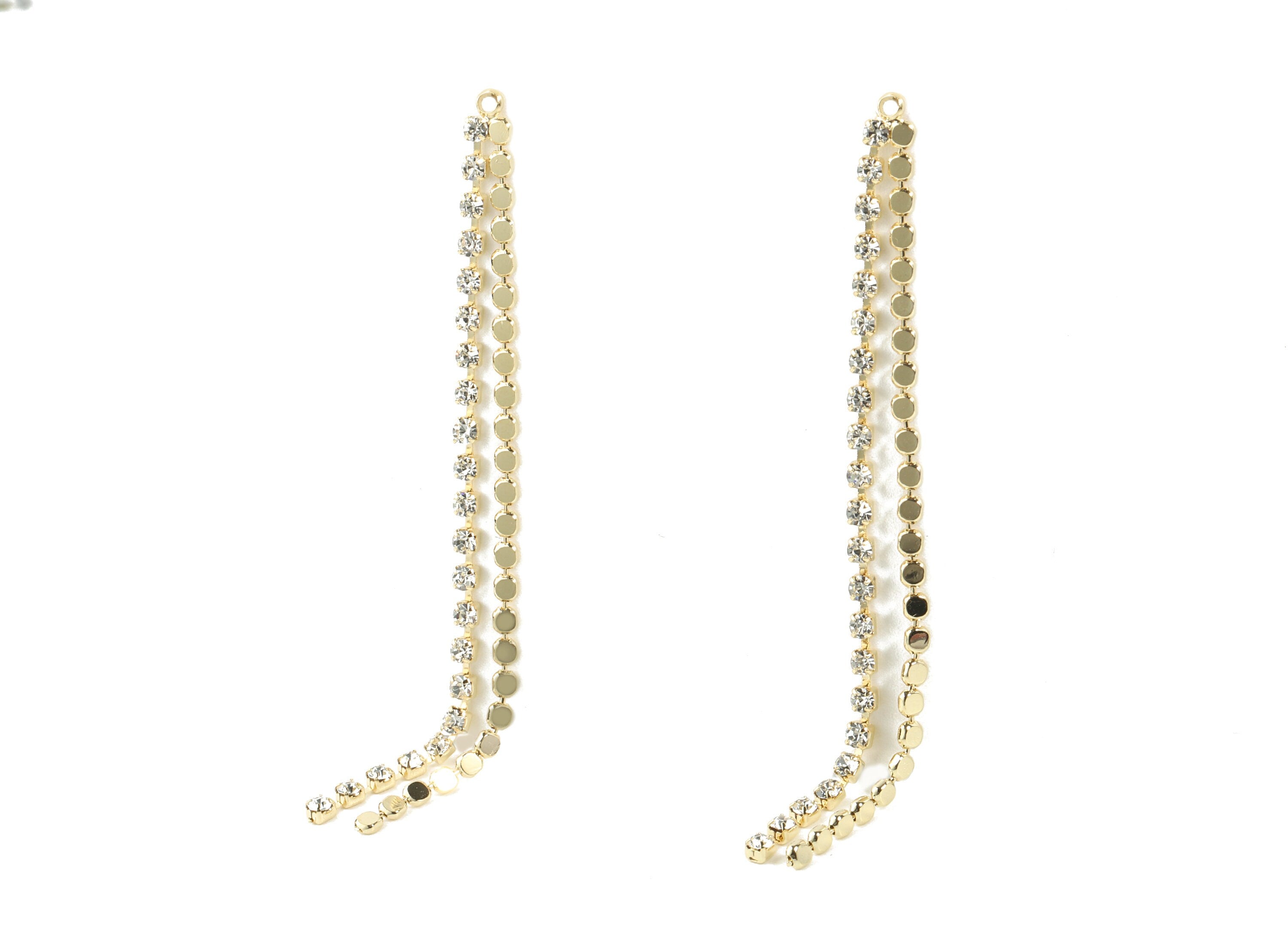 Brass Tassel Rhinestone Round Chain Charms - Brass Rhinestone Round Chain Pendant - 18k Real Gold Plating Brass - 70.1x4.33x1.98mm - RGP2295 - DOMEDBAZAAR