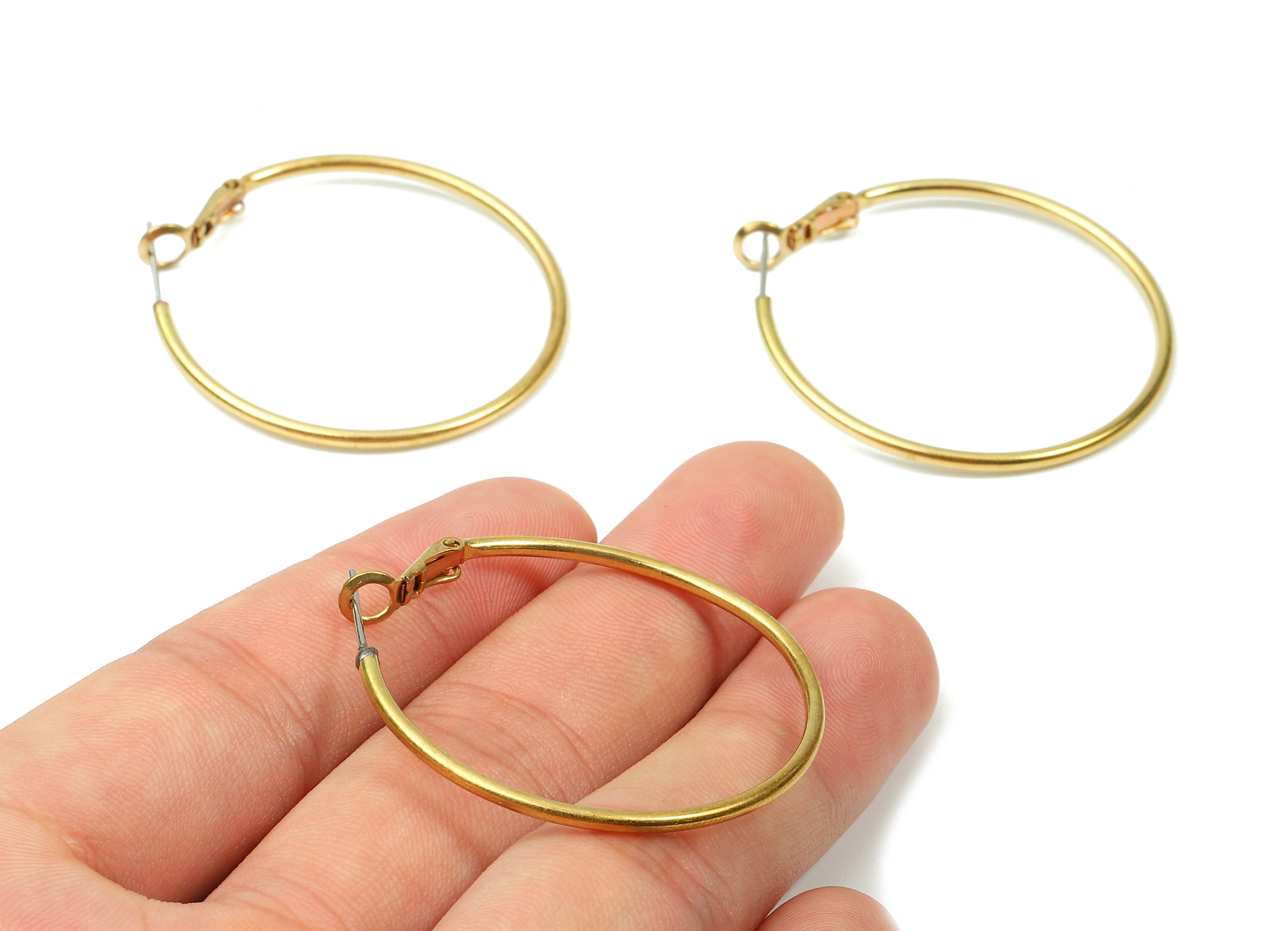 Brass Earrings Hoop - Raw Brass Earring Clasp - Brass Earring Circle Clasp Findings - Jewelry Supplies - 42.41x40.16x1.81mm - PP2871 - DOMEDBAZAAR