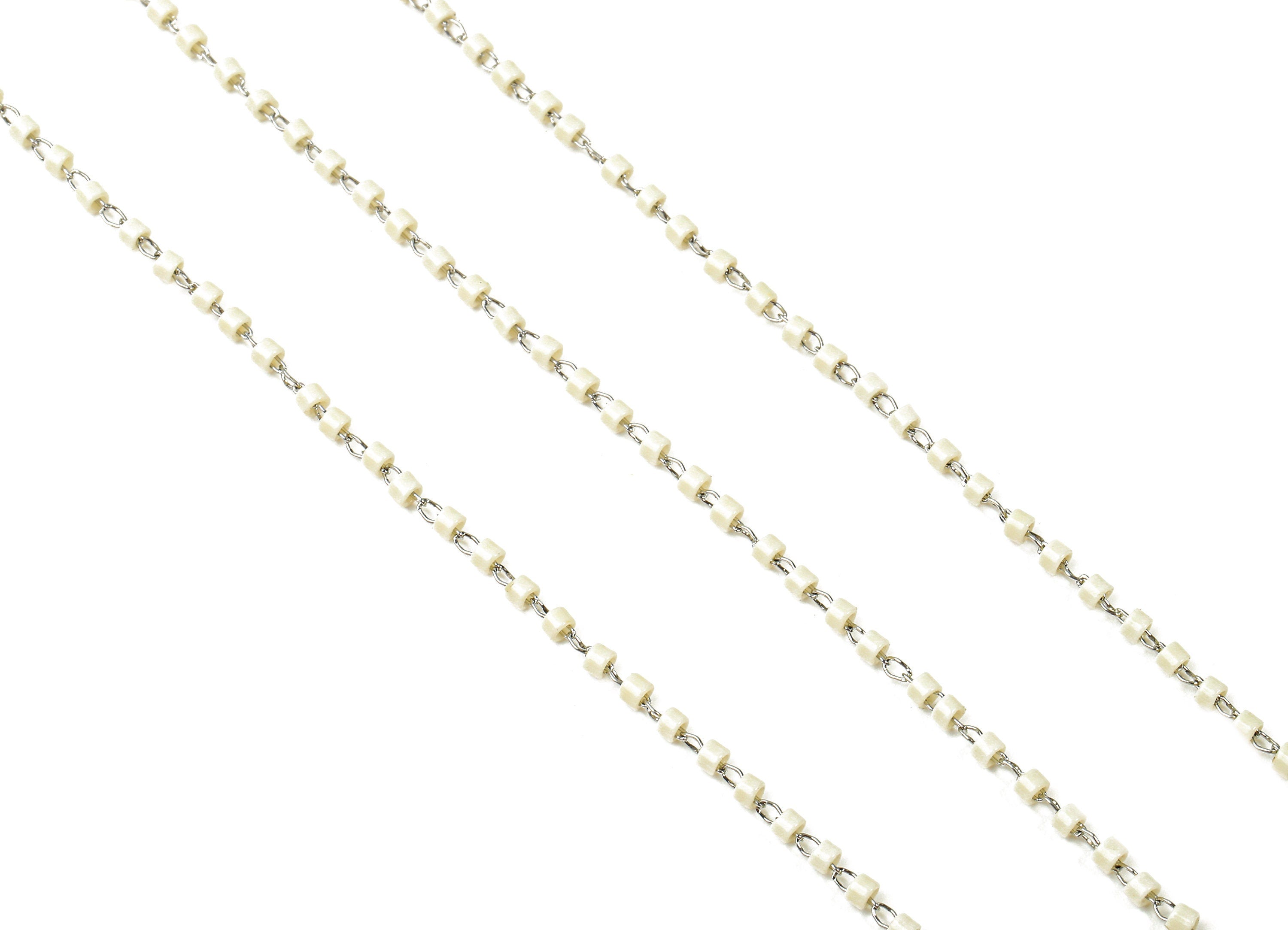 Toho Glass Beaded Chain - Seed Beads Chain - Beige Toho Glass Bead - Stainless Steel - Jewelry Making Chain - 1.63mm x 1.44mm - TH1019 - DOMEDBAZAAR