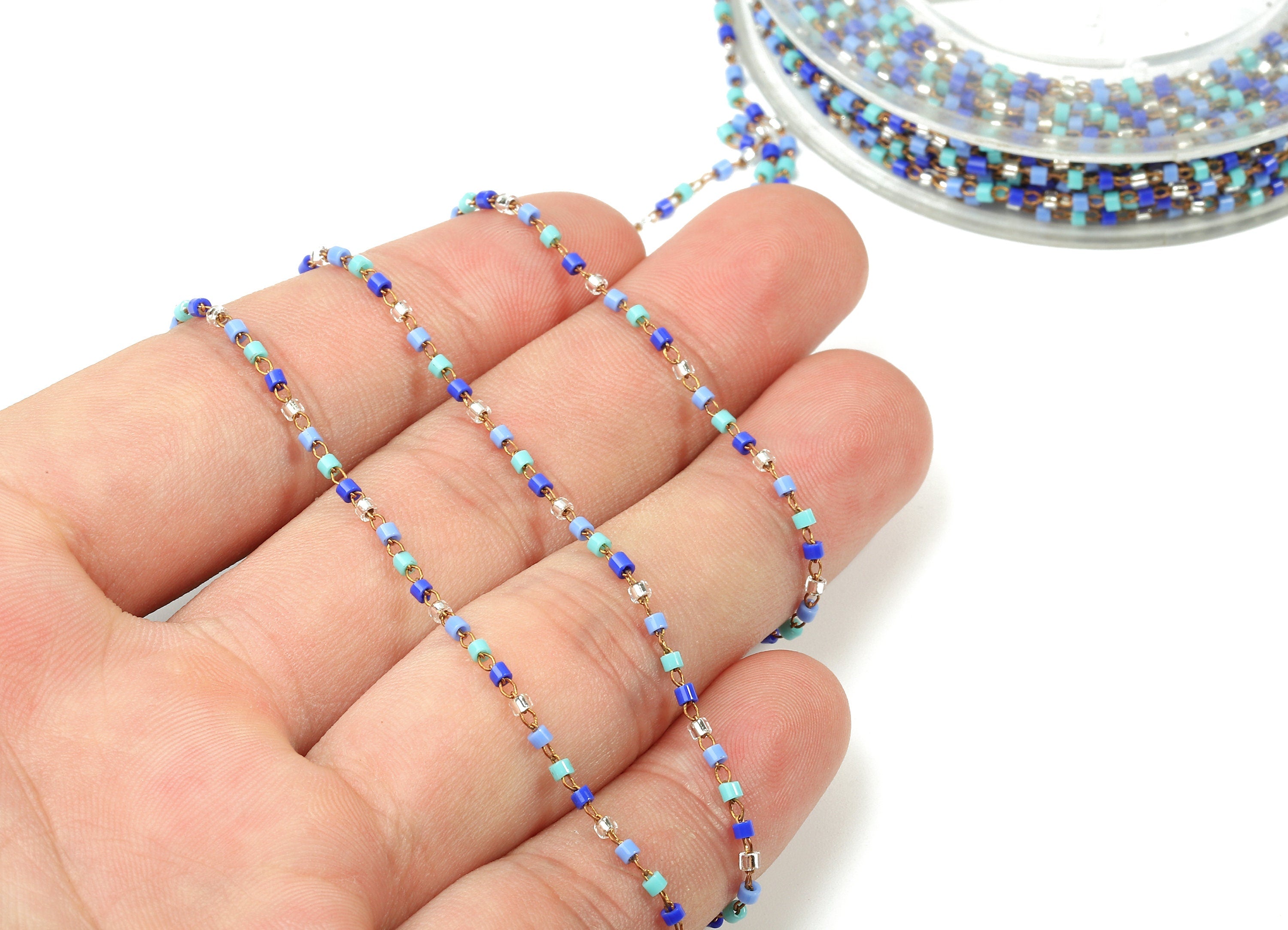 Toho Glass Beaded Chain - Seed Beads Chain - Purple Toho Glass Bead - Stainless Steel - Jewelry Making Chain - 1.63mm x 1.44mm - TH1028 - DOMEDBAZAAR