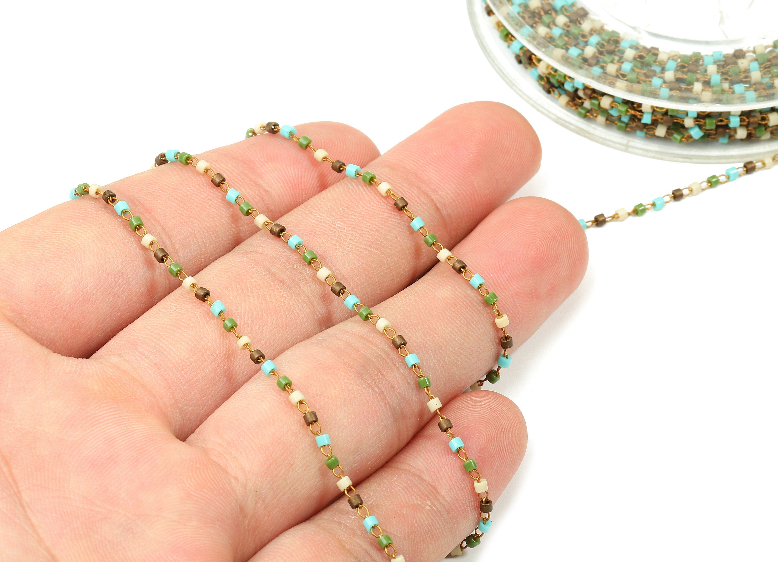 Toho Glass Beaded Chain - Seed Beads Chain - Toho Glass Bead - Stainless Steel - Jewelry Making Chain - 1.63mm x 1.44mm - TH1031 - DOMEDBAZAAR