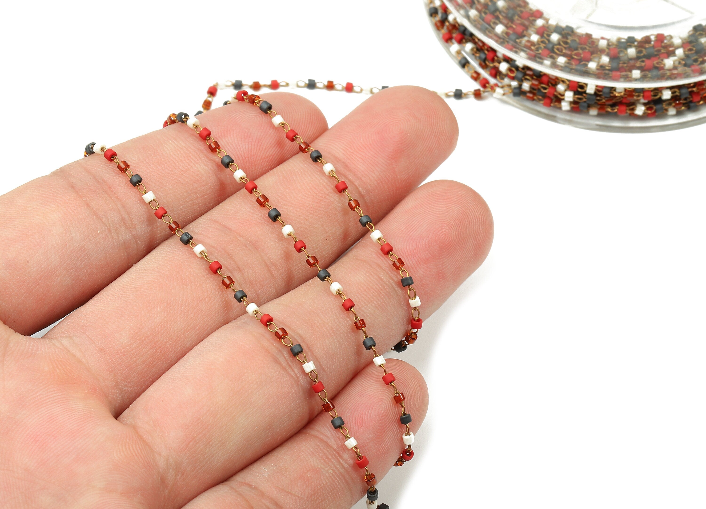 Toho Glass Beaded Chain - Seed Beads Chain - Toho Glass Bead - Stainless Steel - Jewelry Making Chain - 1.63mm x 1.44mm - TH1033 - DOMEDBAZAAR