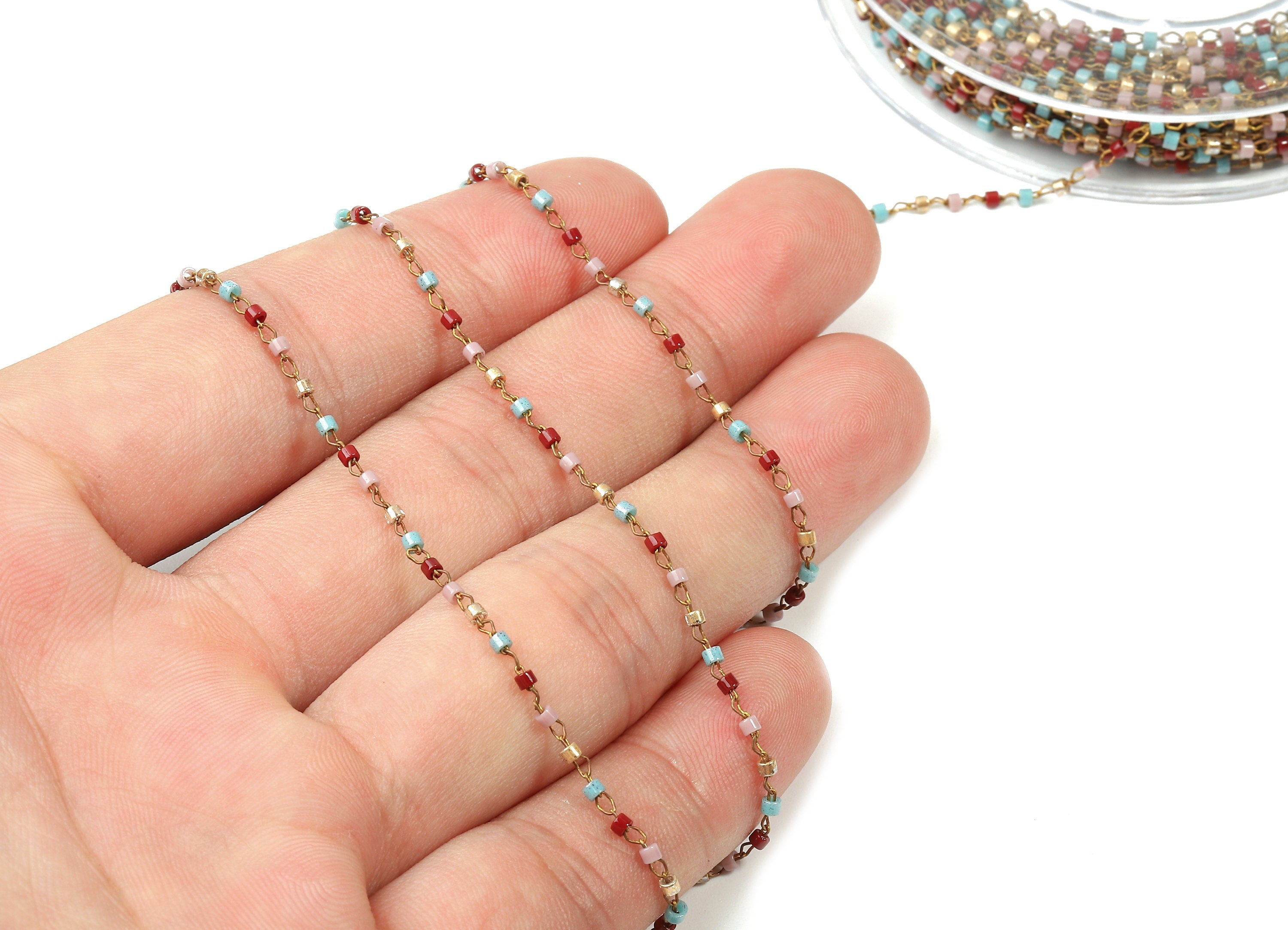 Toho Glass Beaded Chain - Seed Beads Chain - Toho Glass Bead - Stainless Steel - Jewelry Making Chain - 1.63mm x 1.44mm - TH1035 - DOMEDBAZAAR