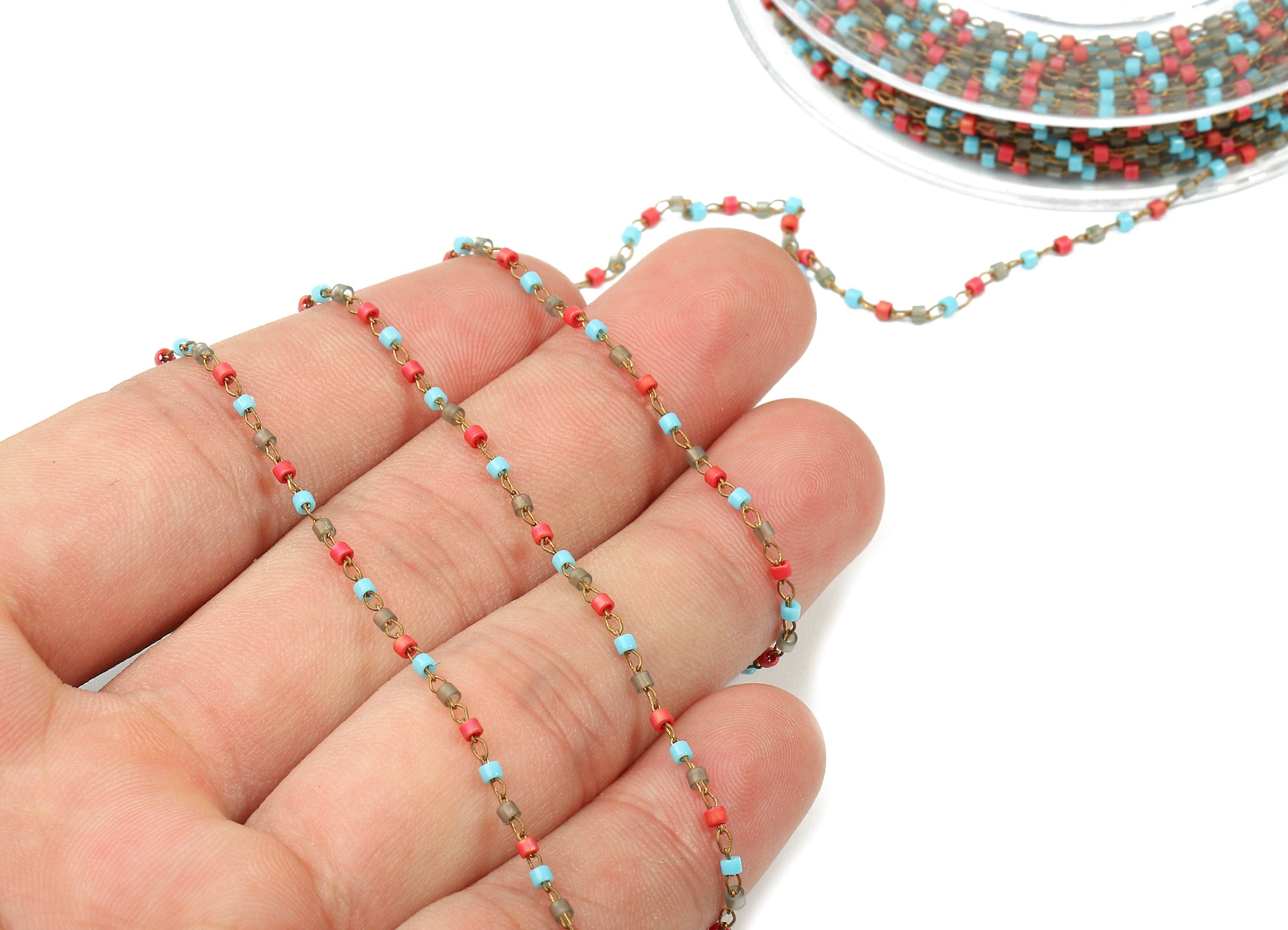 Toho Glass Beaded Chain - Seed Beads Chain - Toho Glass Bead - Stainless Steel - Jewelry Making Chain - 1.63mm x 1.44mm - TH1040 - DOMEDBAZAAR
