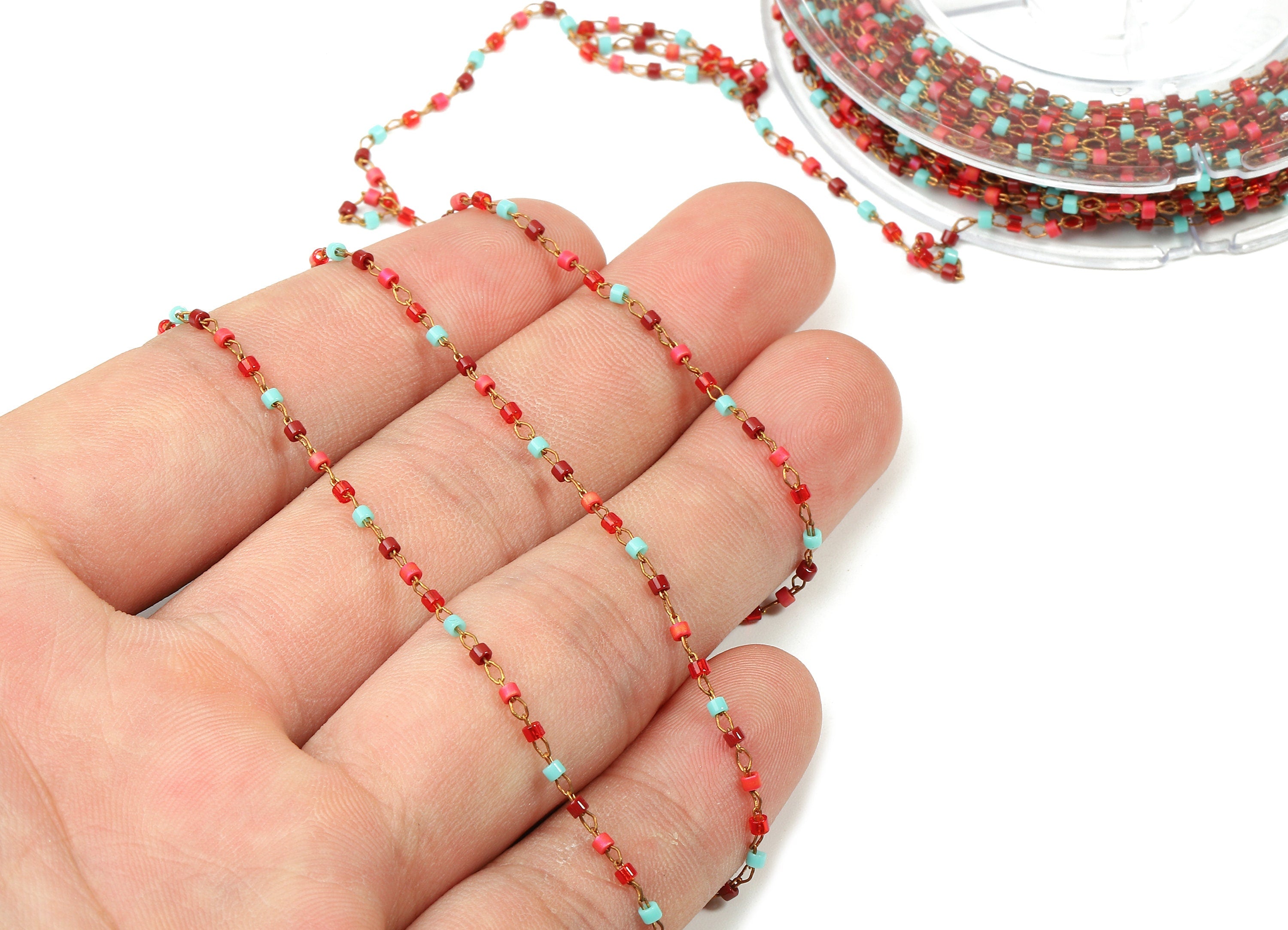 Toho Glass Beaded Chain - Seed Beads Chain - Toho Glass Bead - Stainless Steel - Jewelry Making Chain - 1.63mm x 1.44mm - TH1046 - DOMEDBAZAAR