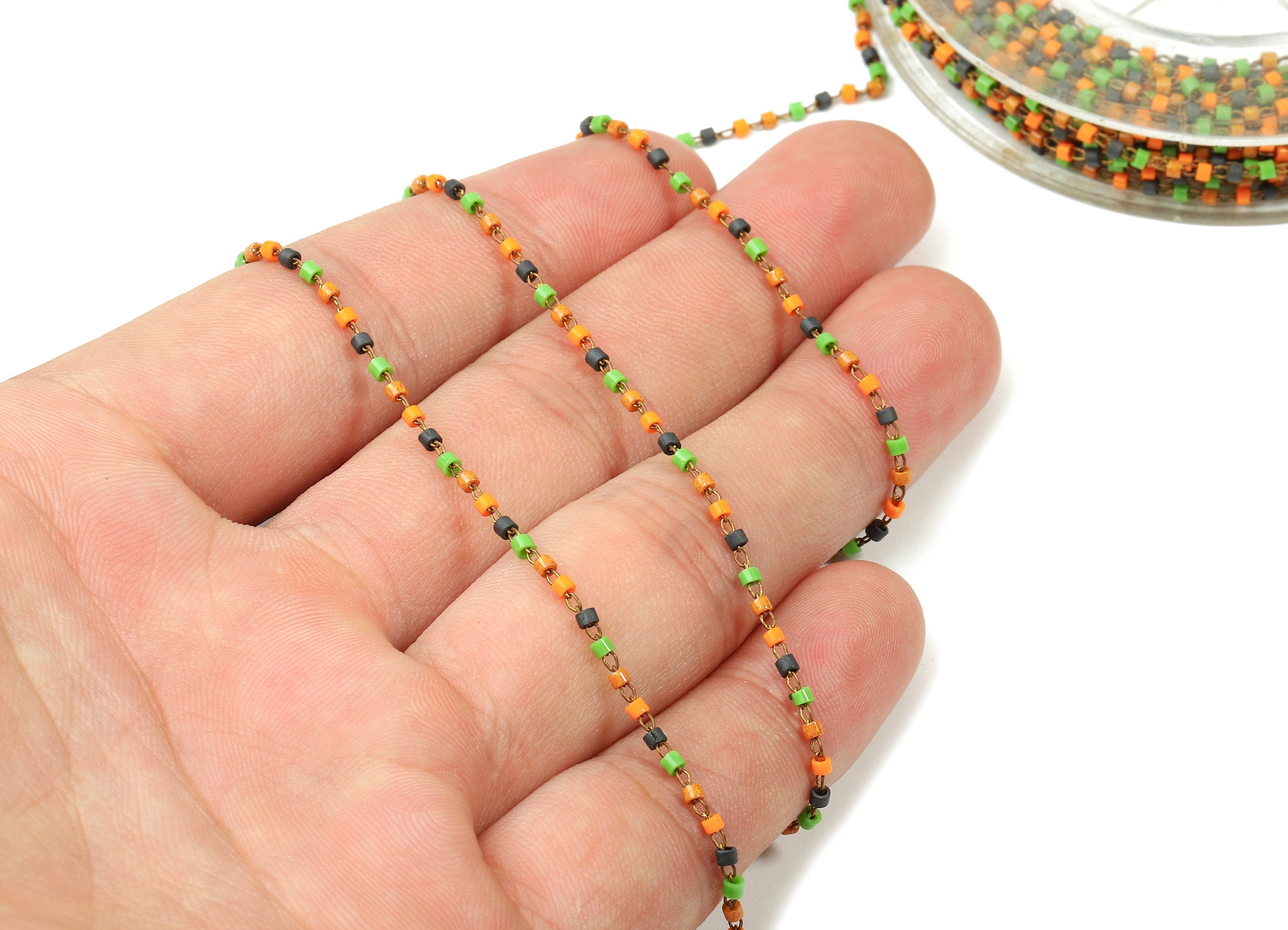 Toho Glass Beaded Chain - Seed Beads Chain - Toho Glass Bead - Stainless Steel - Jewelry Making Chain - 1.63mm x 1.44mm - TH1048 - DOMEDBAZAAR