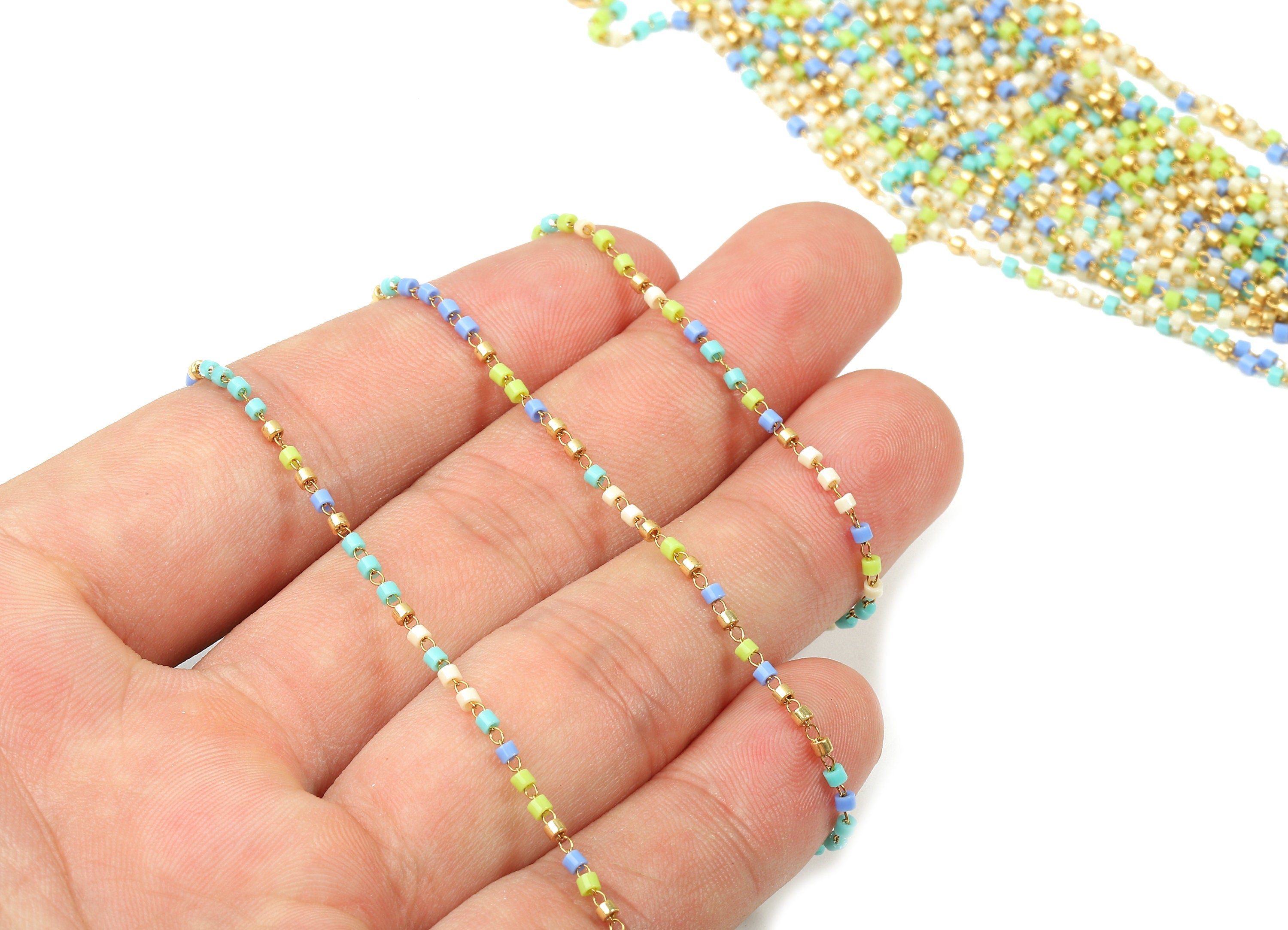 Toho Glass Beaded Chain - Seed Beads Chain - Toho Glass Bead - Stainless Steel - Jewelry Making Chain - 1.63mm x 1.44mm - TH1050 - DOMEDBAZAAR