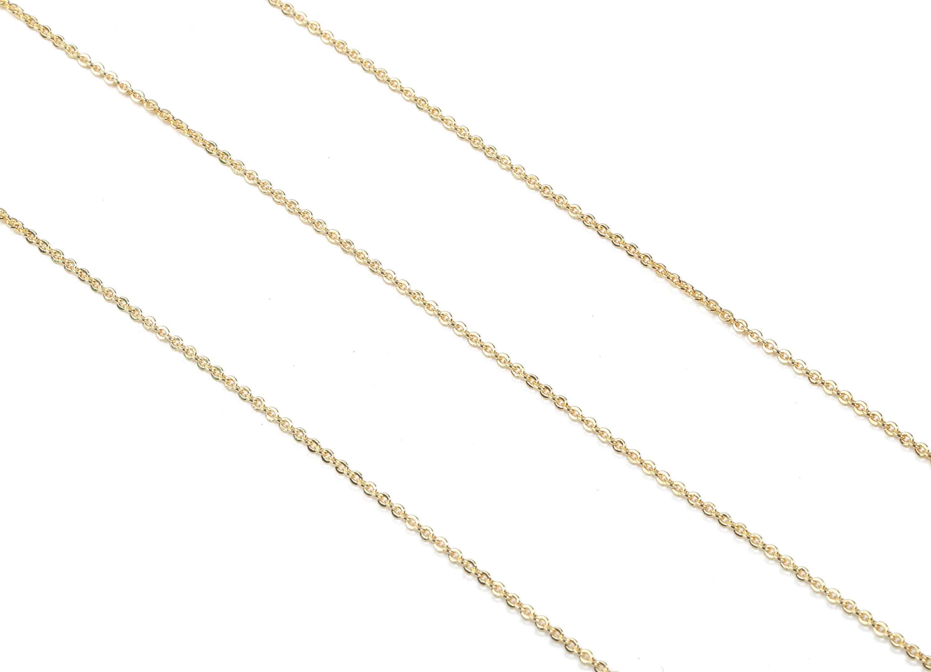 Finished Cable Chain - 18.3&quot; Brass Necklace Chain - 18K Real Gold Plated Brass - Flat Soldered Link Chain - 0.07&quot; x 0.05&quot; x 0.01&quot; - CC1134 - DOMEDBAZAAR