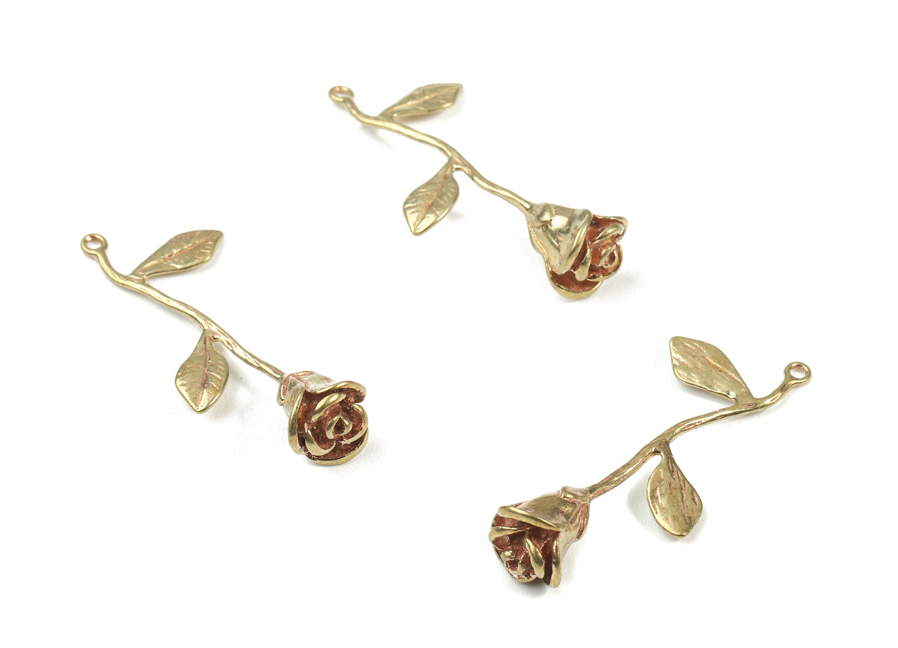 Brass Rose Earring Charms - Raw Brass Rose Pendant and Necklace - Earring Findings - Jewellery Supplies - 37.04x15.5x1.13mm - PP3006 - DOMEDBAZAAR