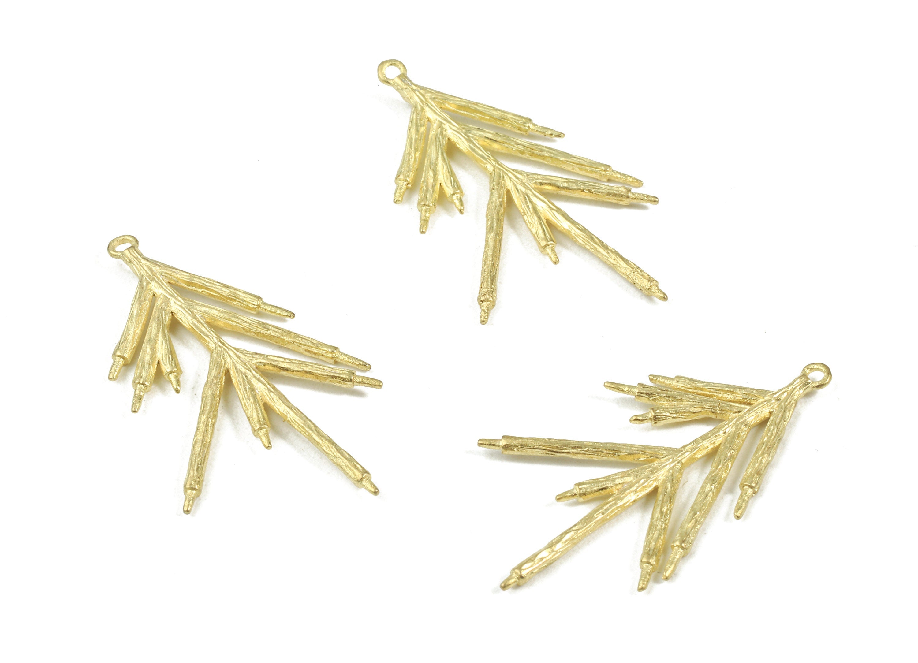 Brass Branch Earring Charms - Raw Brass Branch Pendant and Necklace - Earring Findings - Jewelry Supplies - 30.76x19.05x1.83mm - PP3009 - DOMEDBAZAAR