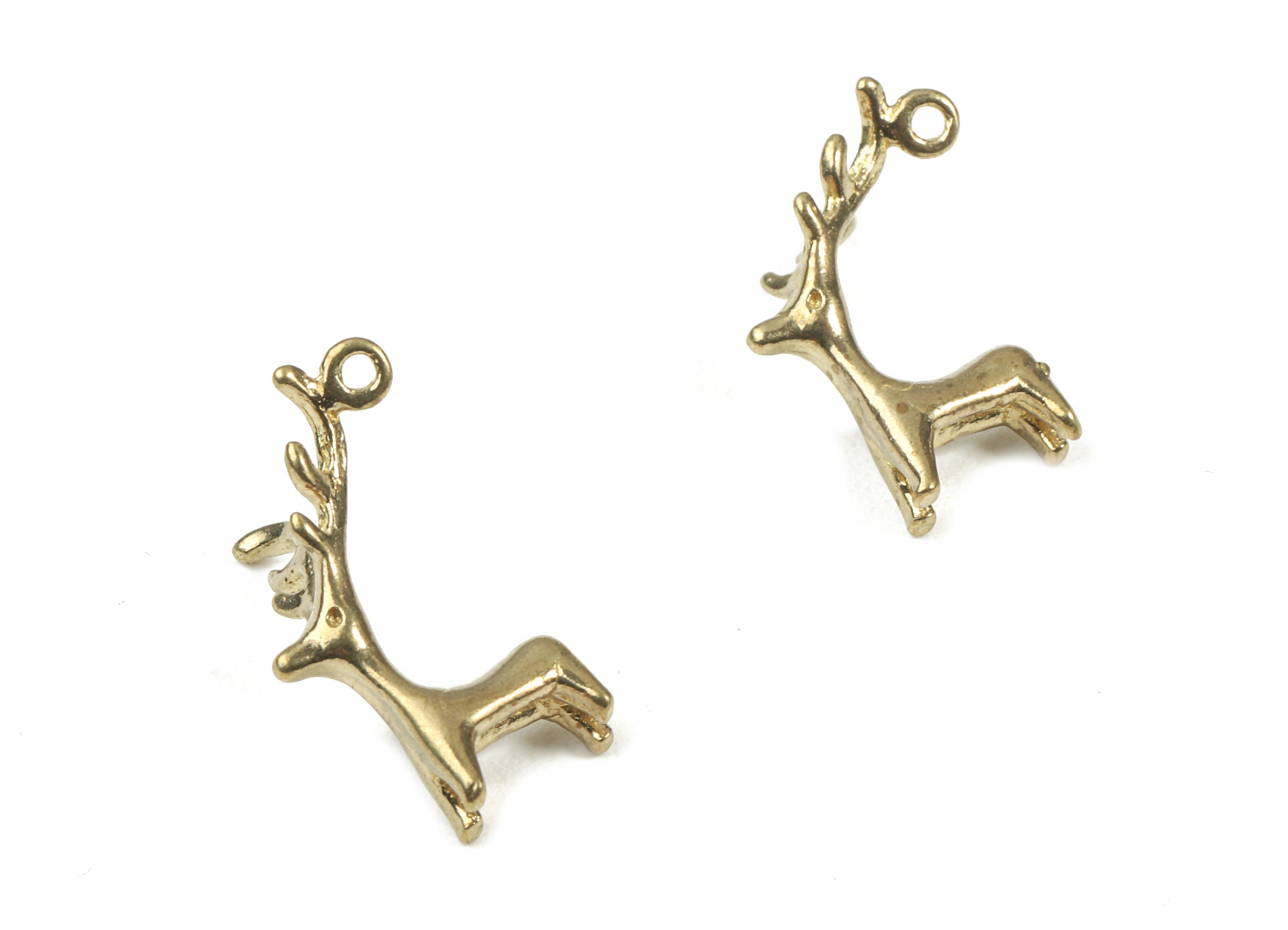 Brass Deer Earring Charms - Raw Brass Deer Pendant and Necklace - Earring Findings - Jewelry Supplies - 17.53x8.32x2.18mm - PP3010 - DOMEDBAZAAR