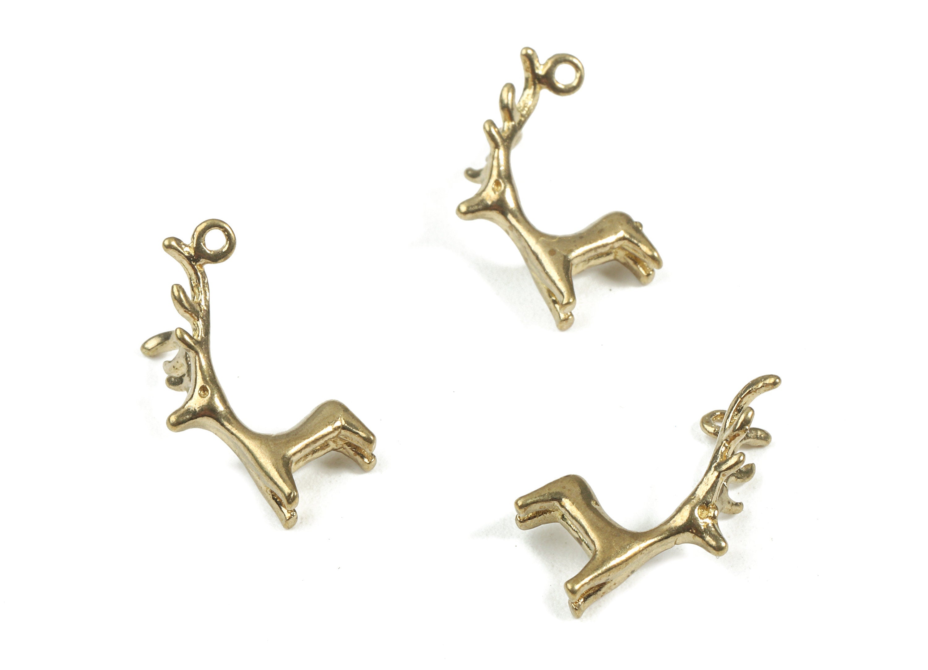 Brass Deer Earring Charms - Raw Brass Deer Pendant and Necklace - Earring Findings - Jewelry Supplies - 17.53x8.32x2.18mm - PP3010 - DOMEDBAZAAR