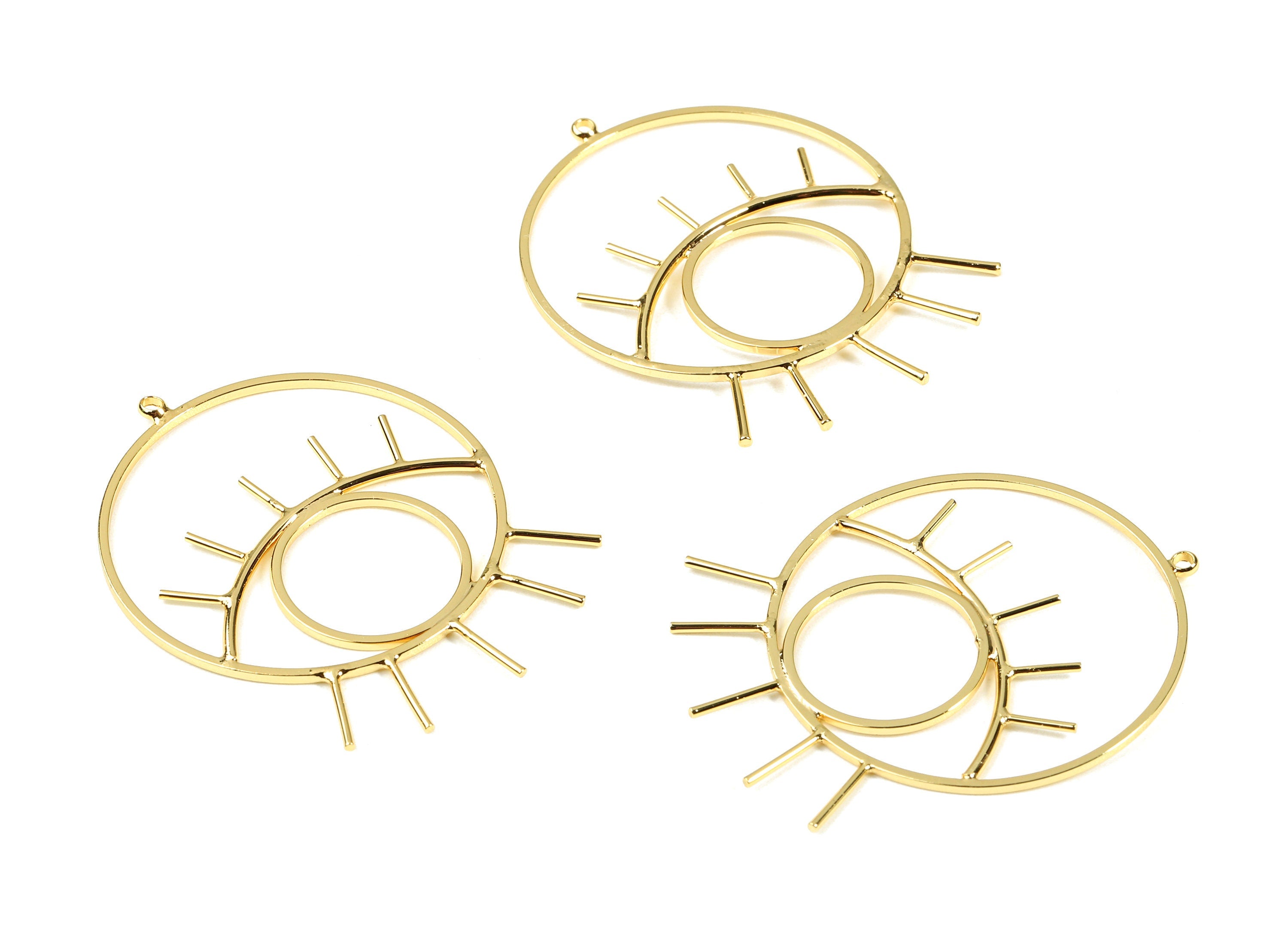 Brass Eye Wire Earring Charms - Brass Round Earring Pendant - 18K Real Gold Plating Brass - Jewelry Supplies - 44.23x34.62x1.61mm - RGP2304 - DOMEDBAZAAR