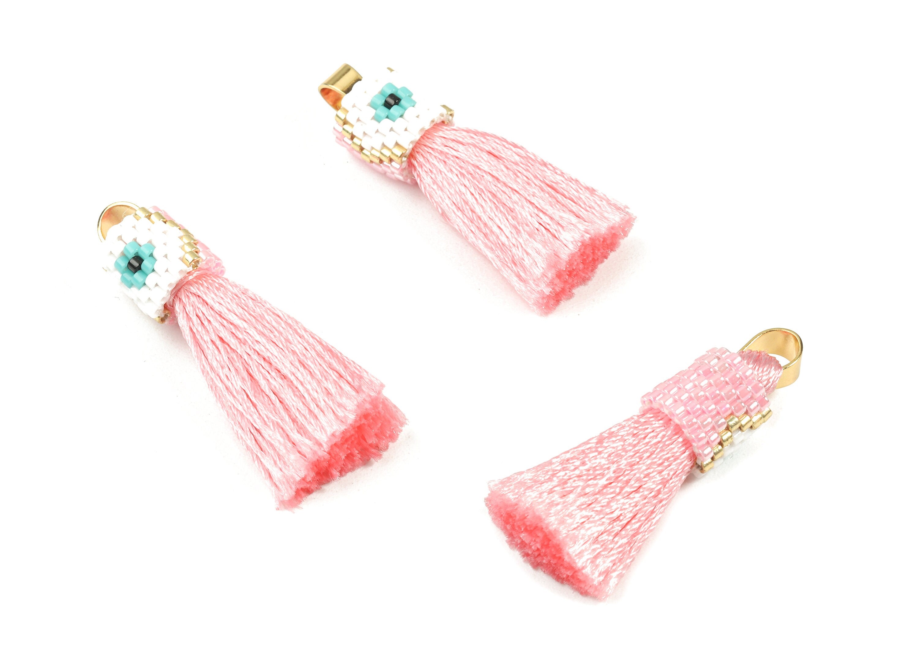 Miyuki Tassel Earrings Charms - Handmade Beaded Silky Tassel - Japanese seed beads - Gold Tone Alloy - 36.78x12.31x1.87mm - TH1061 - DOMEDBAZAAR
