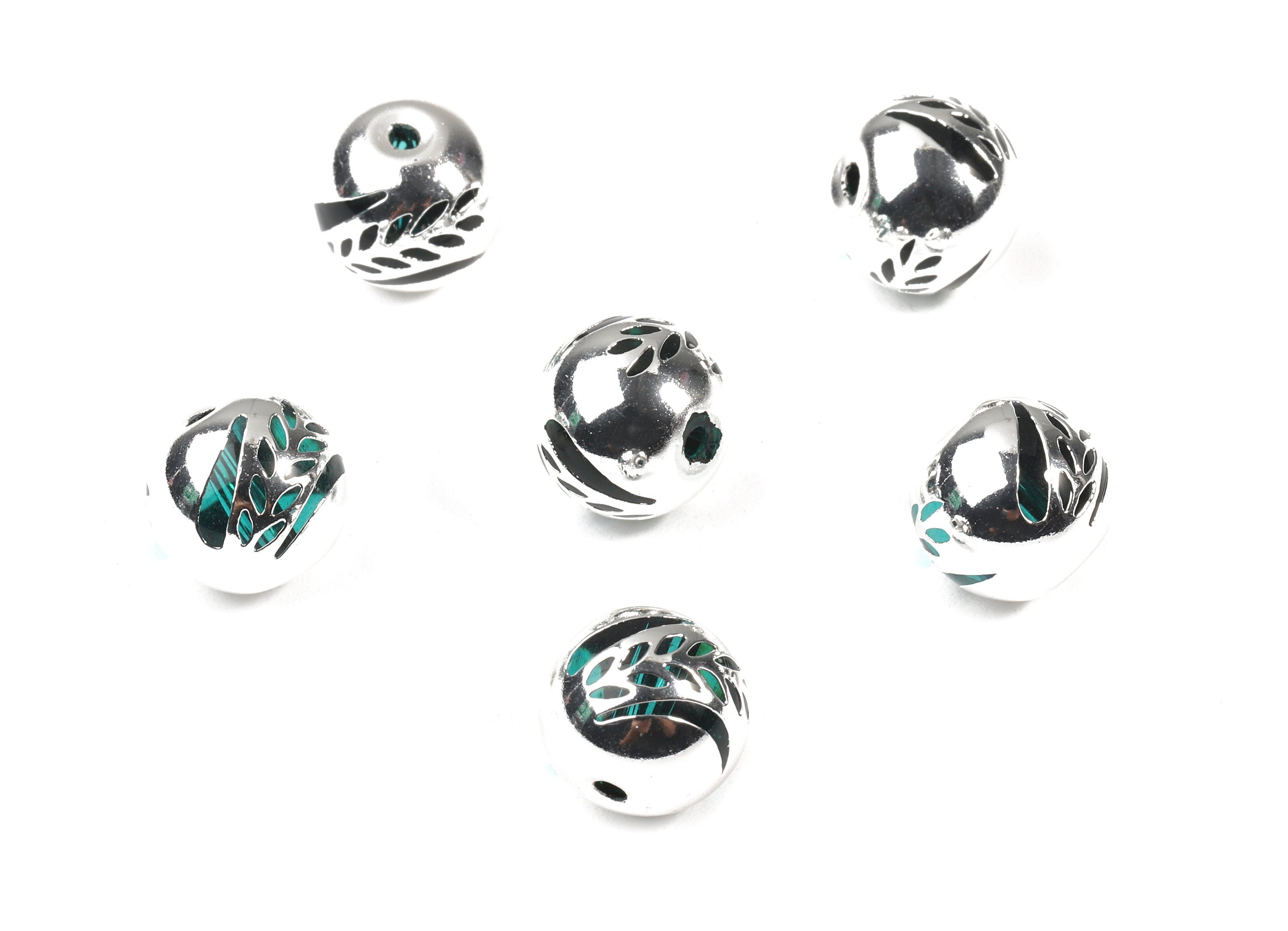 Glass Spacer Ball Beads - Copper And K9 Green Crystal Glass Beads - 925 Silver Plated Copper - Jewelry Supplies - 12.34x10.93mm - GS1006S - DOMEDBAZAAR