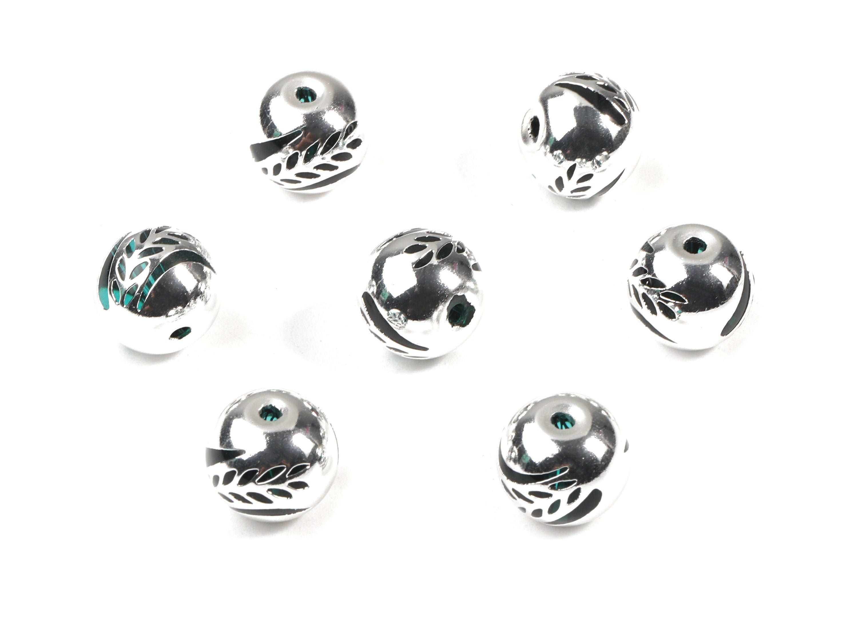 Glass Spacer Ball Beads - Copper And K9 Green Crystal Glass Beads - 925 Silver Plated Copper - Jewelry Supplies - 12.34x10.93mm - GS1006S - DOMEDBAZAAR