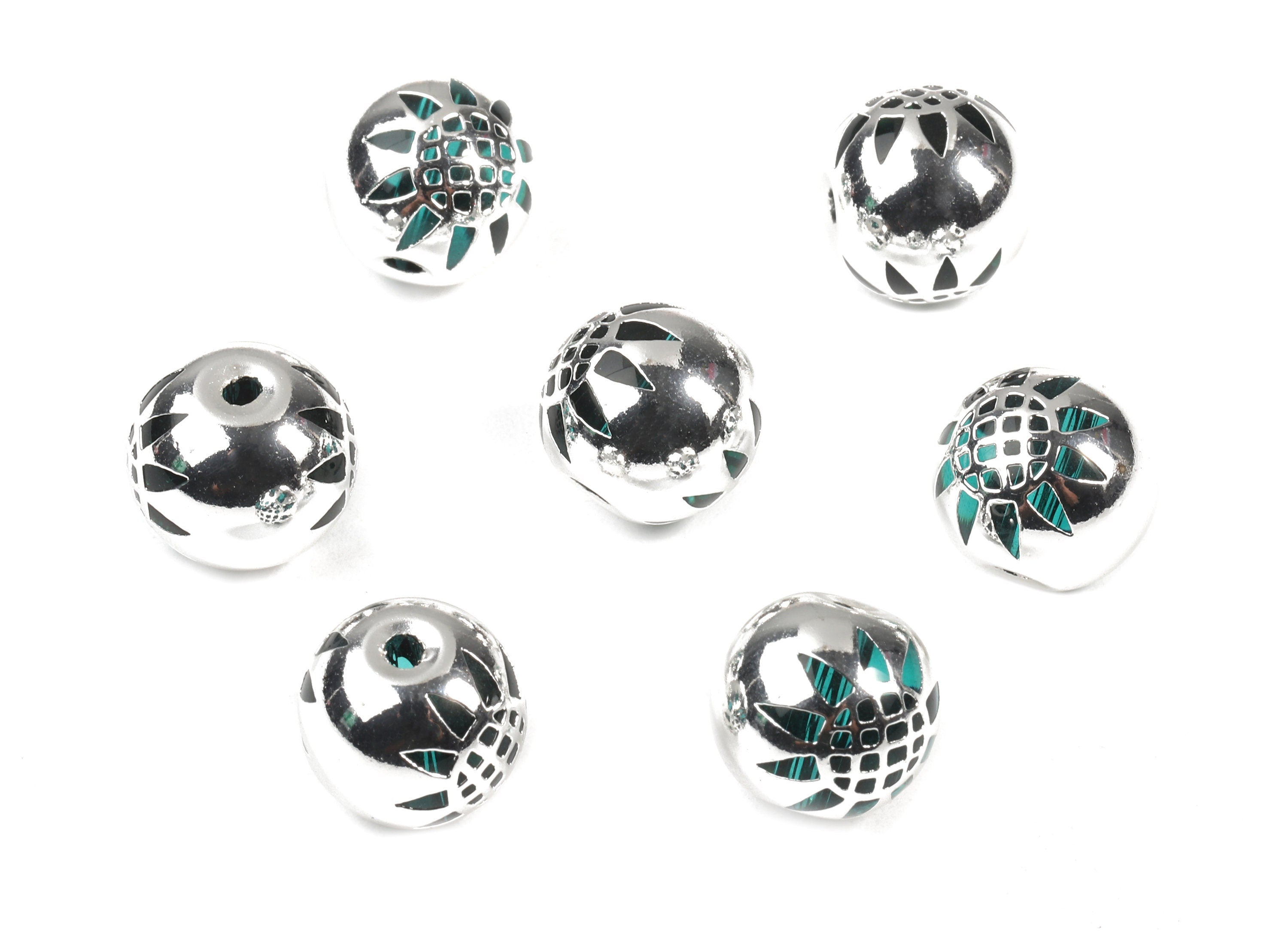 Glass Spacer Ball Beads - Copper And K9 Green Crystal Glass Palm Tree Beads - 925 Silver Plated Copper - 12.34x10.93mm - GS1010S - DOMEDBAZAAR