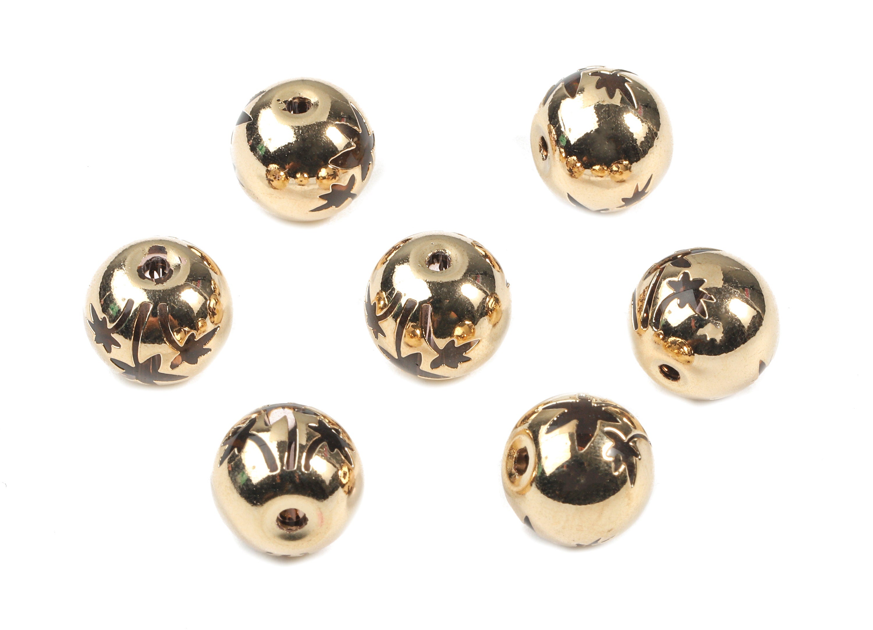 Glass Spacer Ball Beads - Copper And K9 Crystal Glass Palm Tree Bead - Gold Rose Tone Plated Copper - 12.12x11.01mm - GS1010R - DOMEDBAZAAR