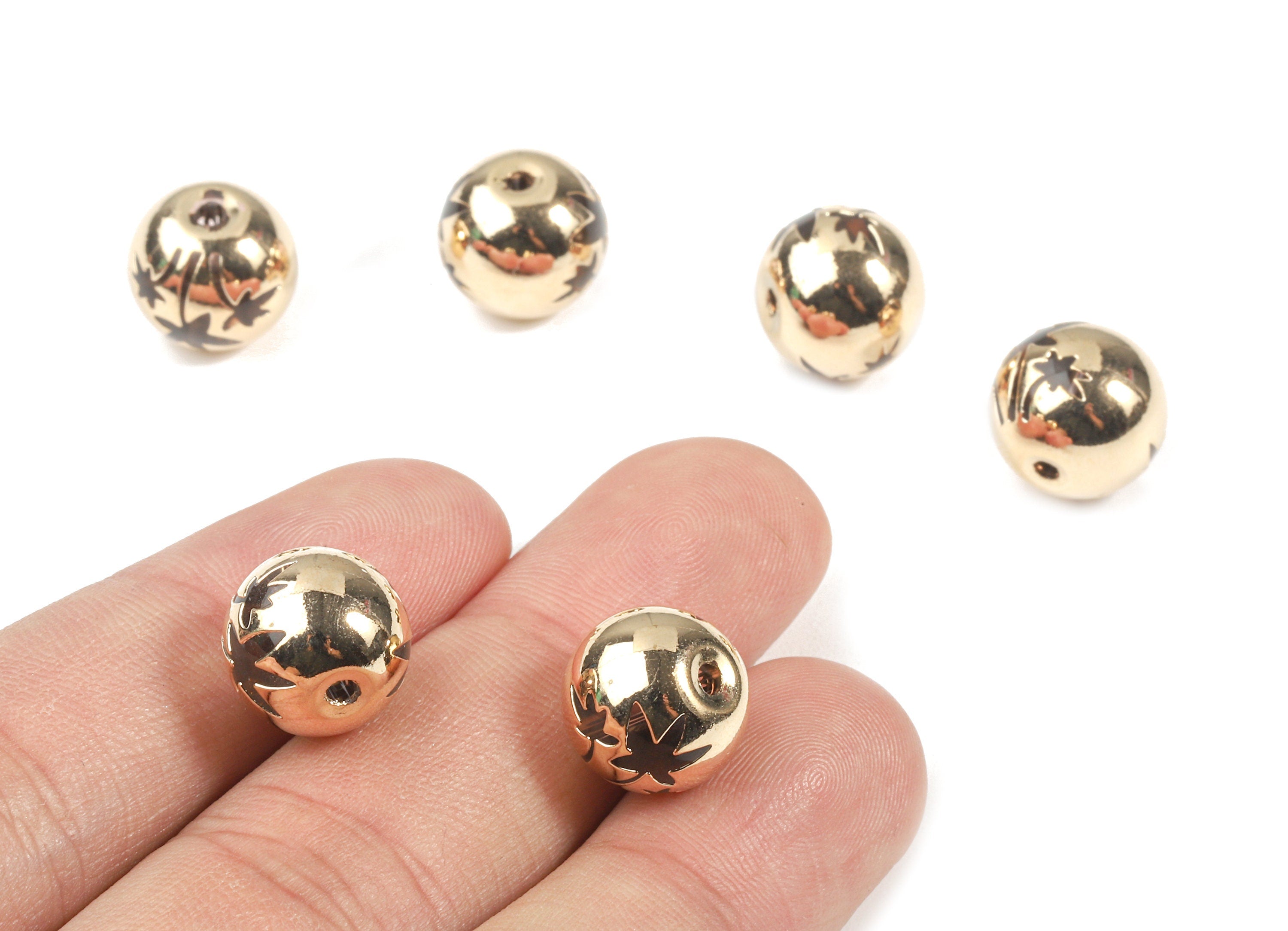 Glass Spacer Ball Beads - Copper And K9 Crystal Glass Palm Tree Bead - Gold Rose Tone Plated Copper - 12.12x11.01mm - GS1010R - DOMEDBAZAAR