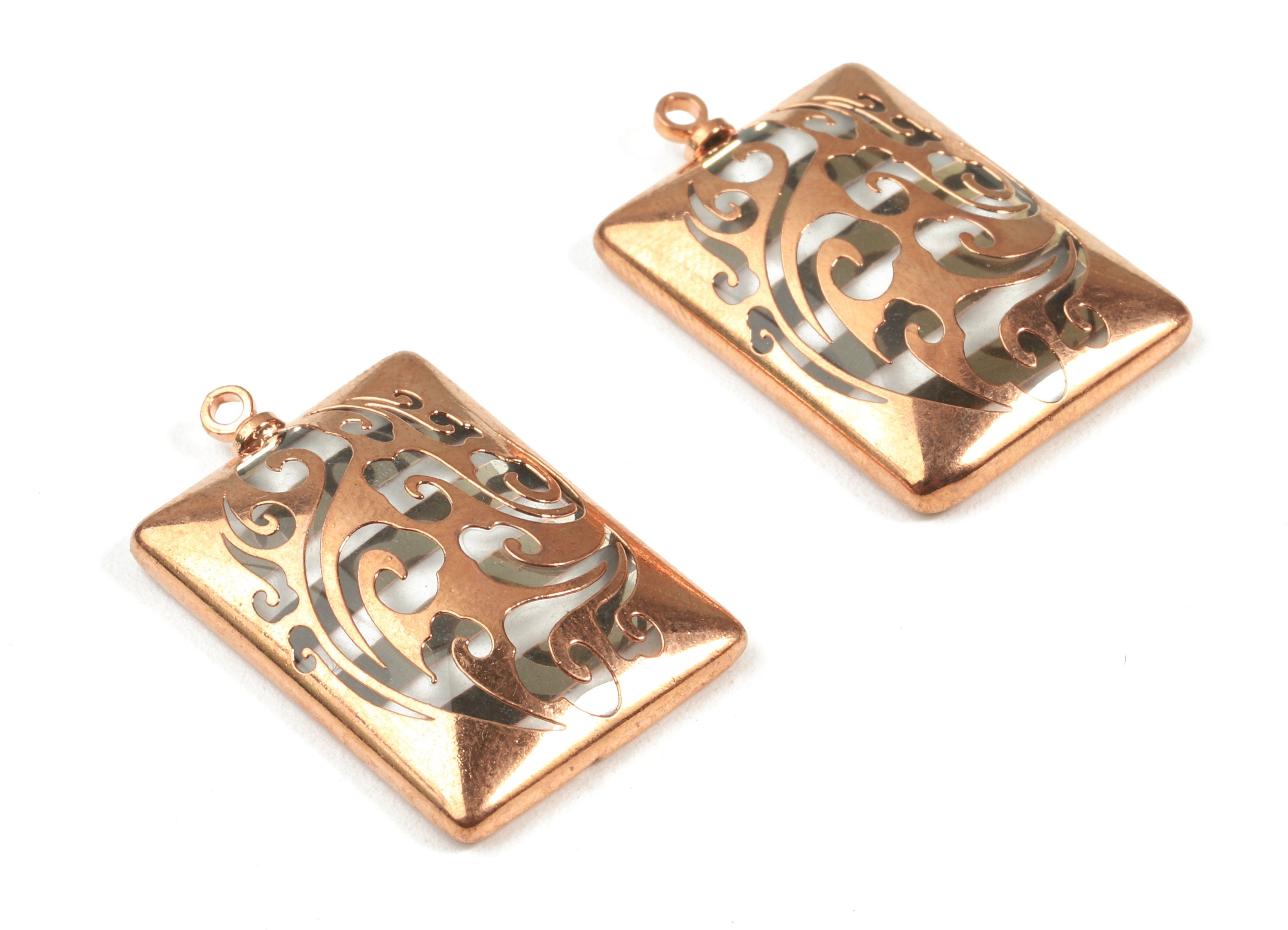 Glass Ractangle Charms - Copper Finished Glass Pendant - Copper And Glass Charms - Jewelry Supplies - 28.74x18.07x5.32mm  - GS1019 - DOMEDBAZAAR