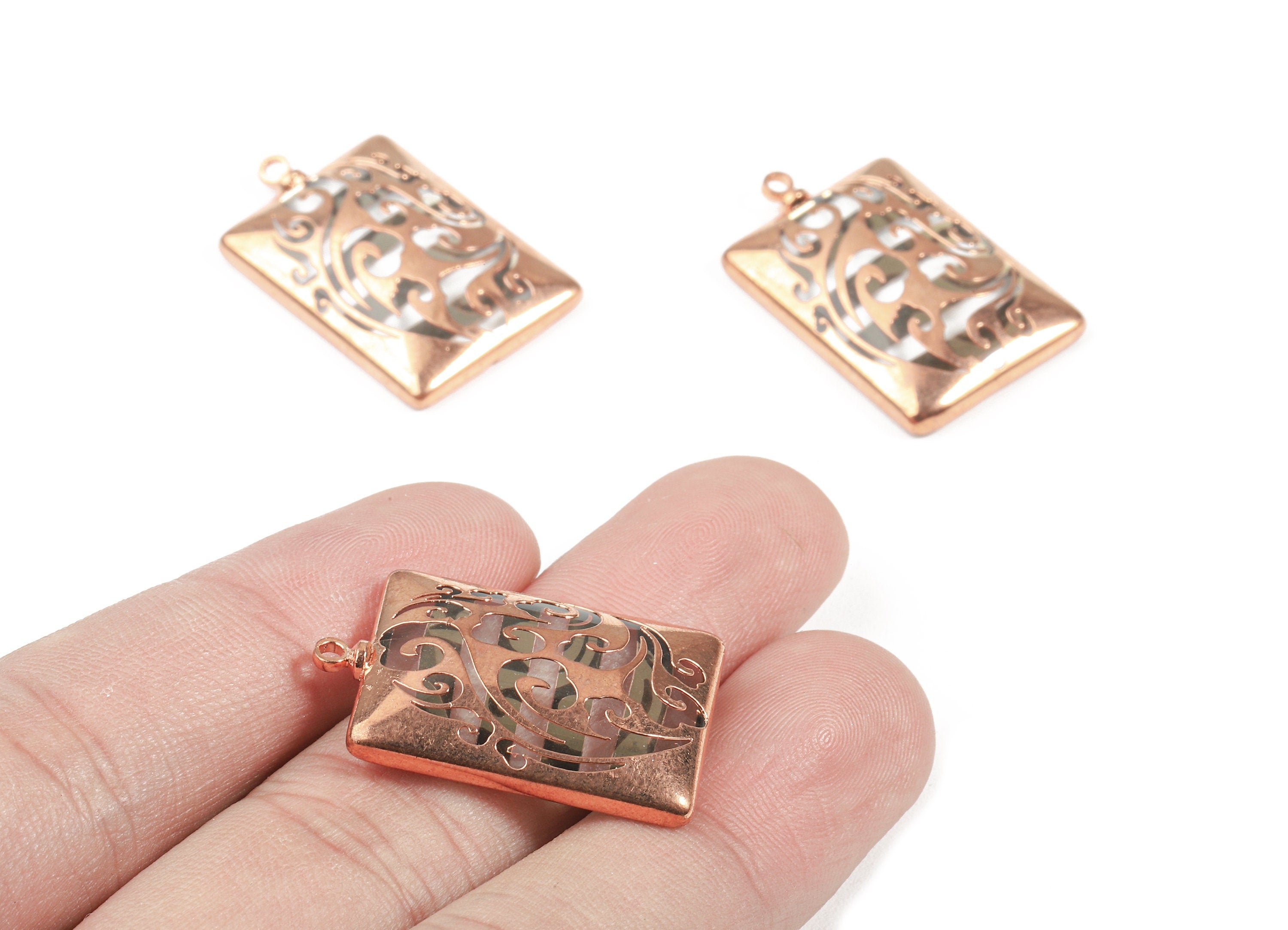Glass Ractangle Charms - Copper Finished Glass Pendant - Copper And Glass Charms - Jewelry Supplies - 28.74x18.07x5.32mm  - GS1019 - DOMEDBAZAAR