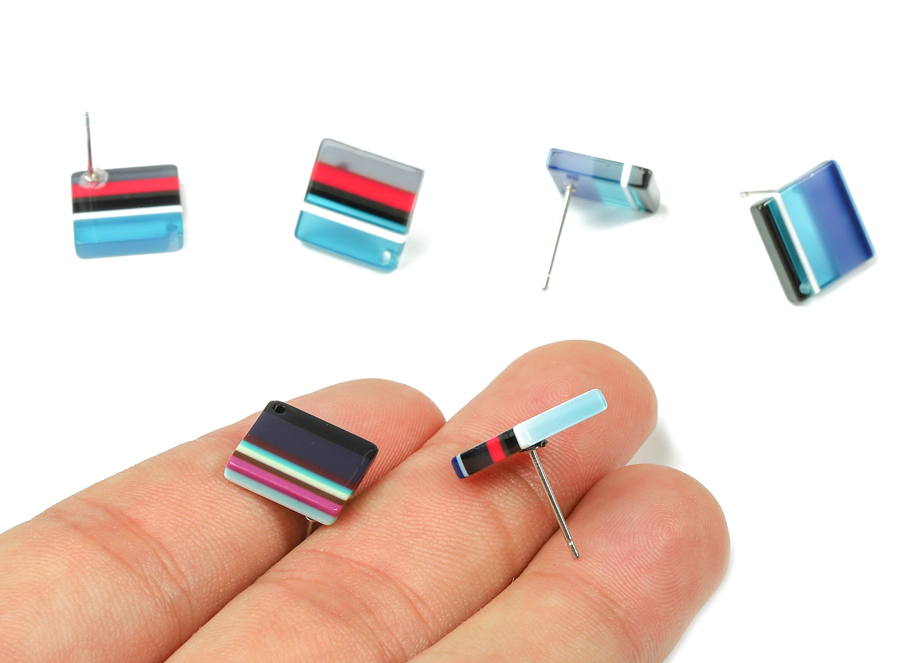 Acetate Square Earring Post - Acetate Square Earring Stud - Acetate Earring Post Findings - Color Code: A146 - 13x9.9x2.72mm - AC1205C - DOMEDBAZAAR