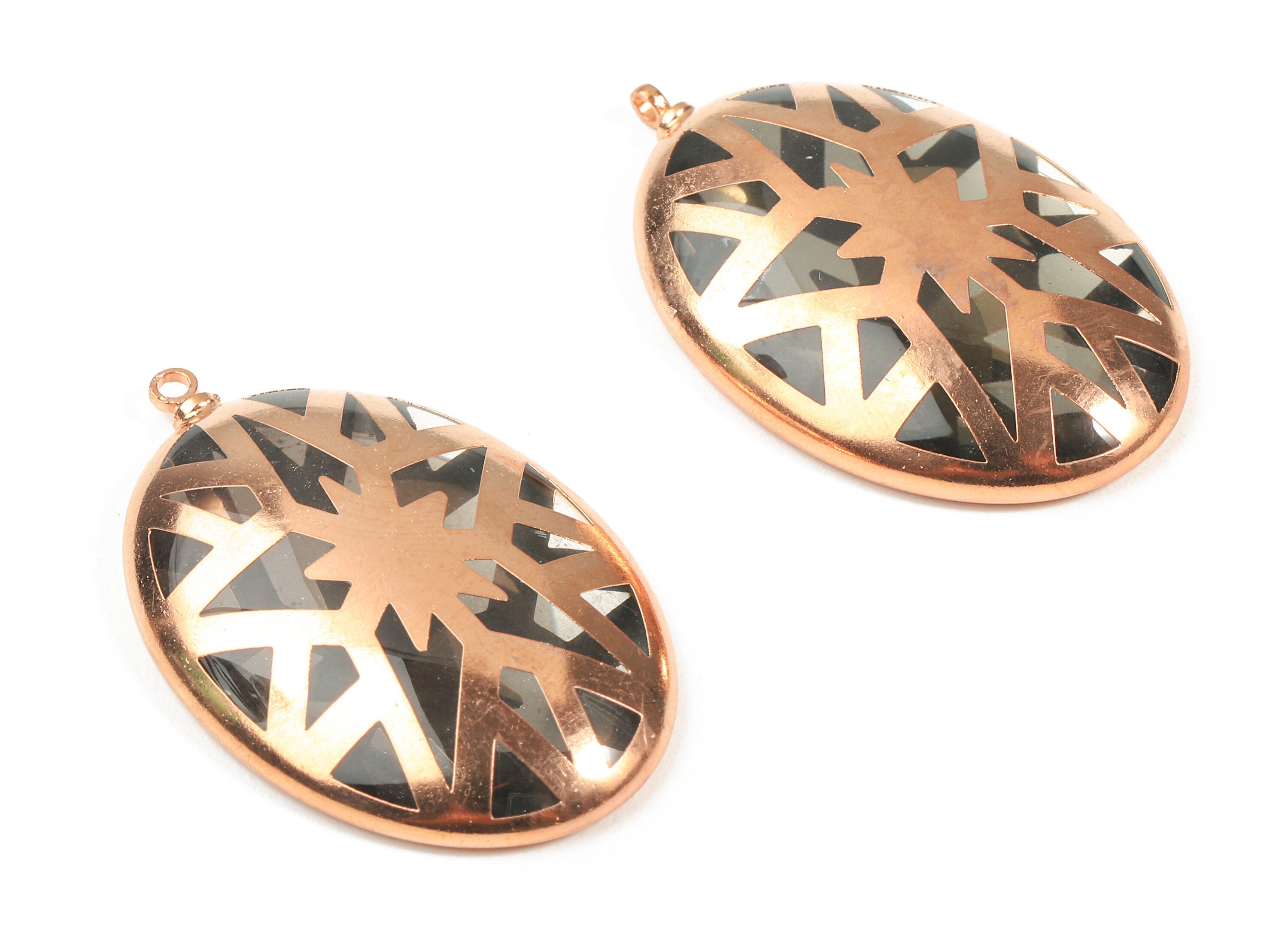 Glass Oval Charms - Copper Finished Glass Pendant - Copper And Glass Charms - Jewelry Supplies - 38.59x24.72x6.72mm - GS1022 - DOMEDBAZAAR