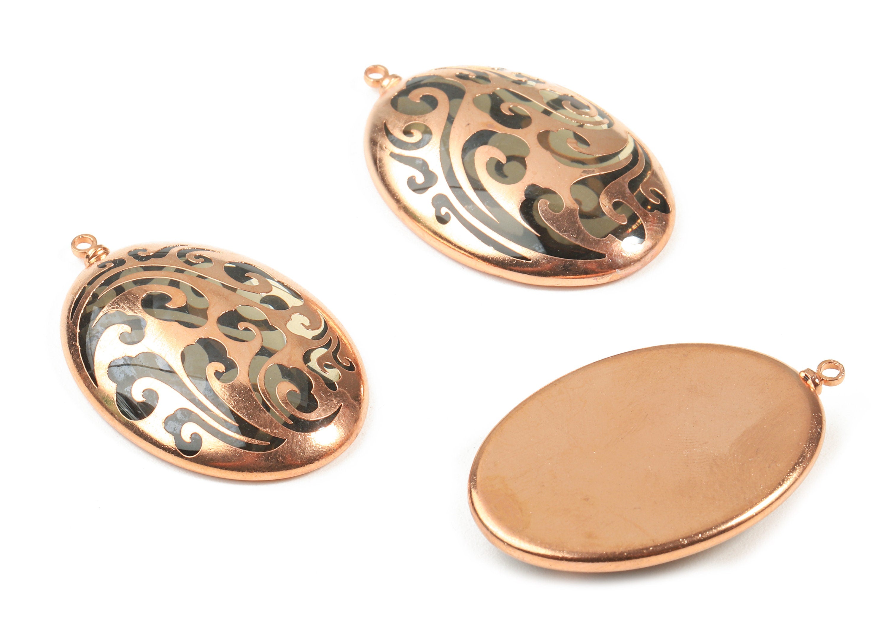 Glass Oval Charms - Copper Finished Glass Pendant - Copper And Glass Charms - Jewelry Supplies - 38.59x24.72x6.72mm - GS1023 - DOMEDBAZAAR