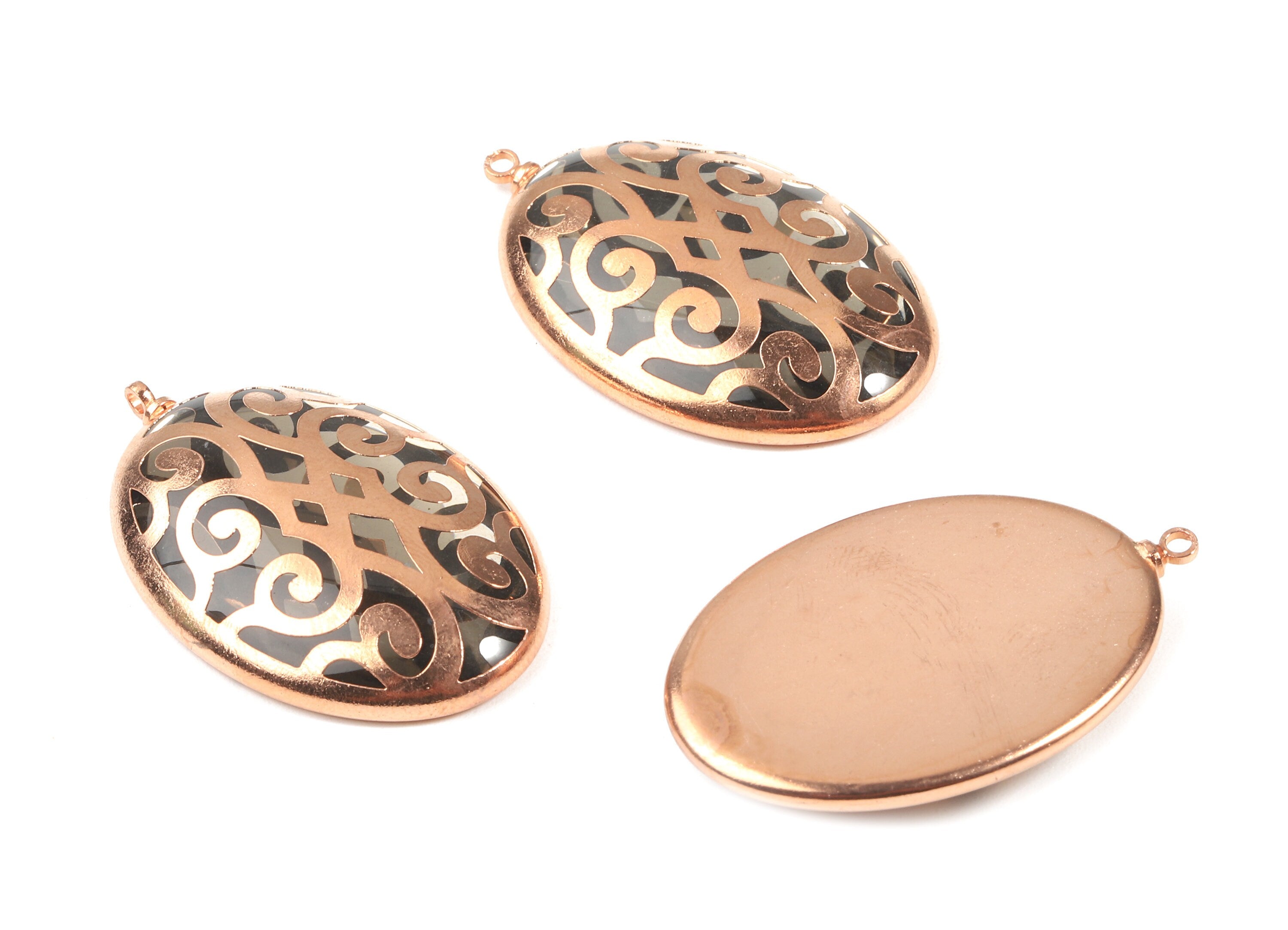 Glass Oval Charms - Copper Finished Glass Pendant - Copper And Glass Charms - Jewelry Supplies - 38.59x24.72x6.72mm - GS1024 - DOMEDBAZAAR