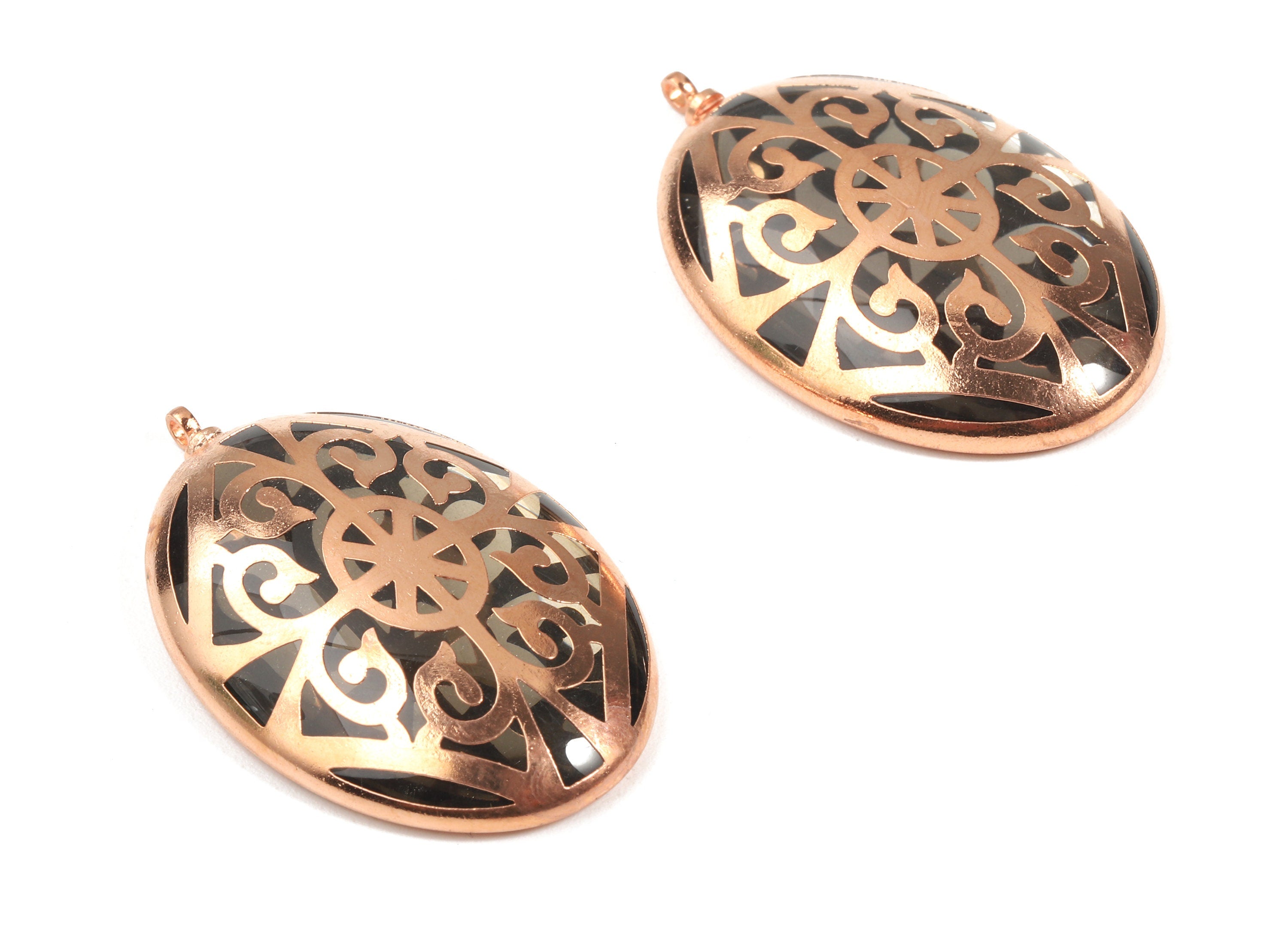 Glass Oval Charms - Copper Finished Glass Pendant - Copper And Glass Charms - Jewelry Supplies - 38.59x24.72x6.72mm - GS1025 - DOMEDBAZAAR