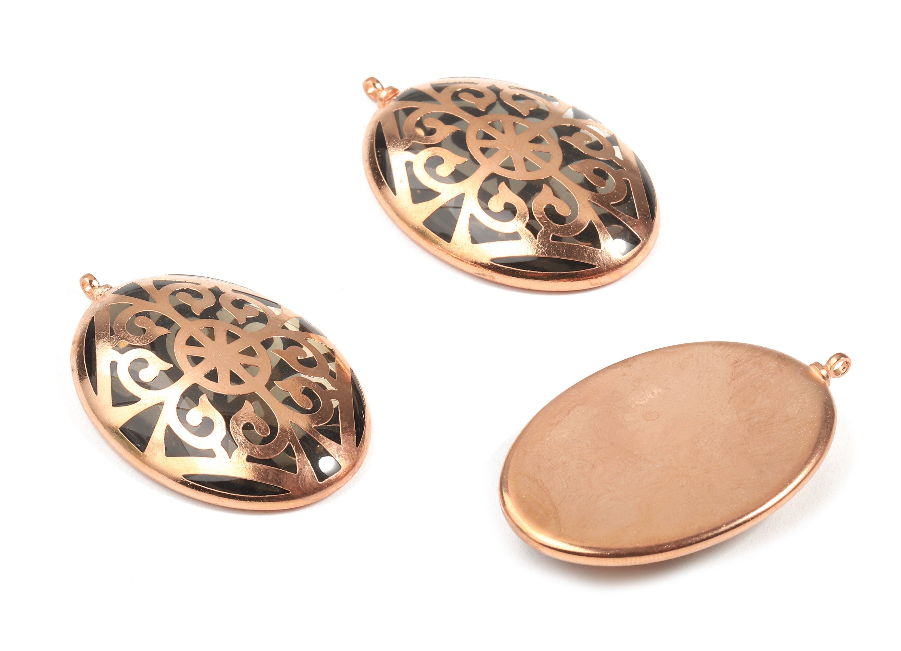 Glass Oval Charms - Copper Finished Glass Pendant - Copper And Glass Charms - Jewelry Supplies - 38.59x24.72x6.72mm - GS1025 - DOMEDBAZAAR