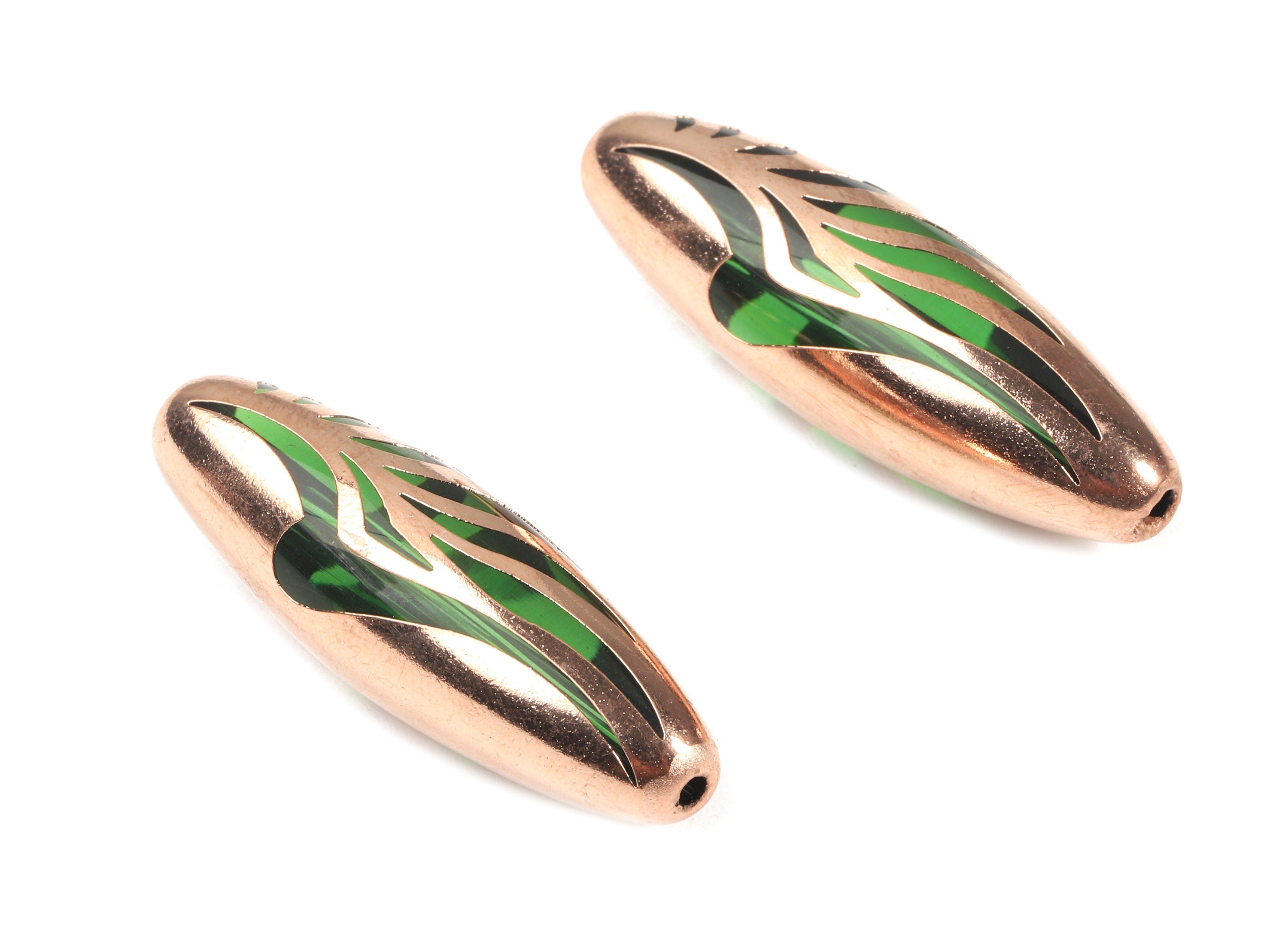 Glass Oval Charms - Copper Finished Glass Tribal Pendant - Copper And Glass Charms - Jewelry Supplies - 39.92x12.36x11.94mm - GS1028 - DOMEDBAZAAR
