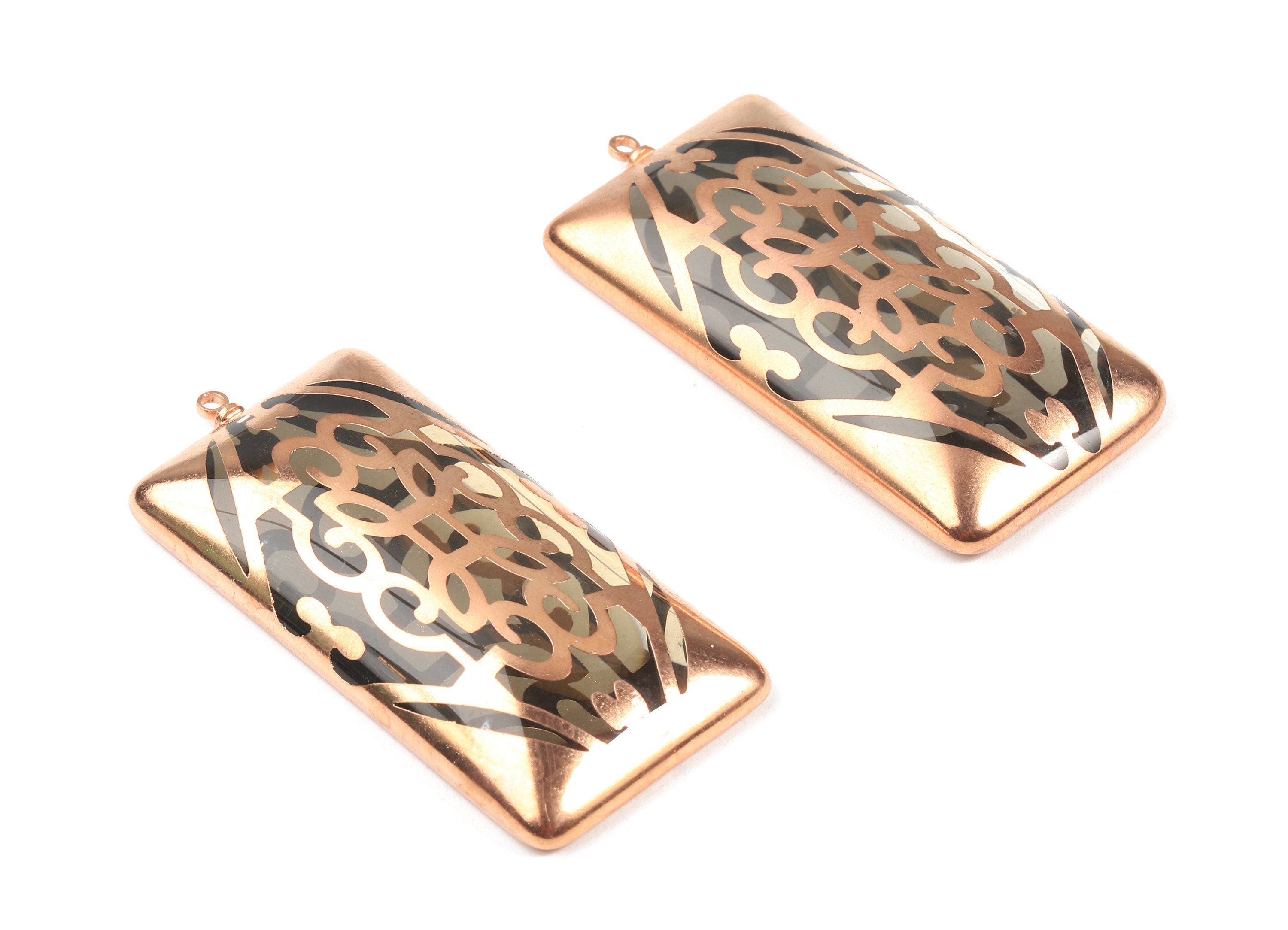 Glass Ractangle Charms - Copper Finished Glass Pendant - Copper And Glass Charms - Jewelry Supplies - 53.63x24.66x8.28mm - GS1029 - DOMEDBAZAAR