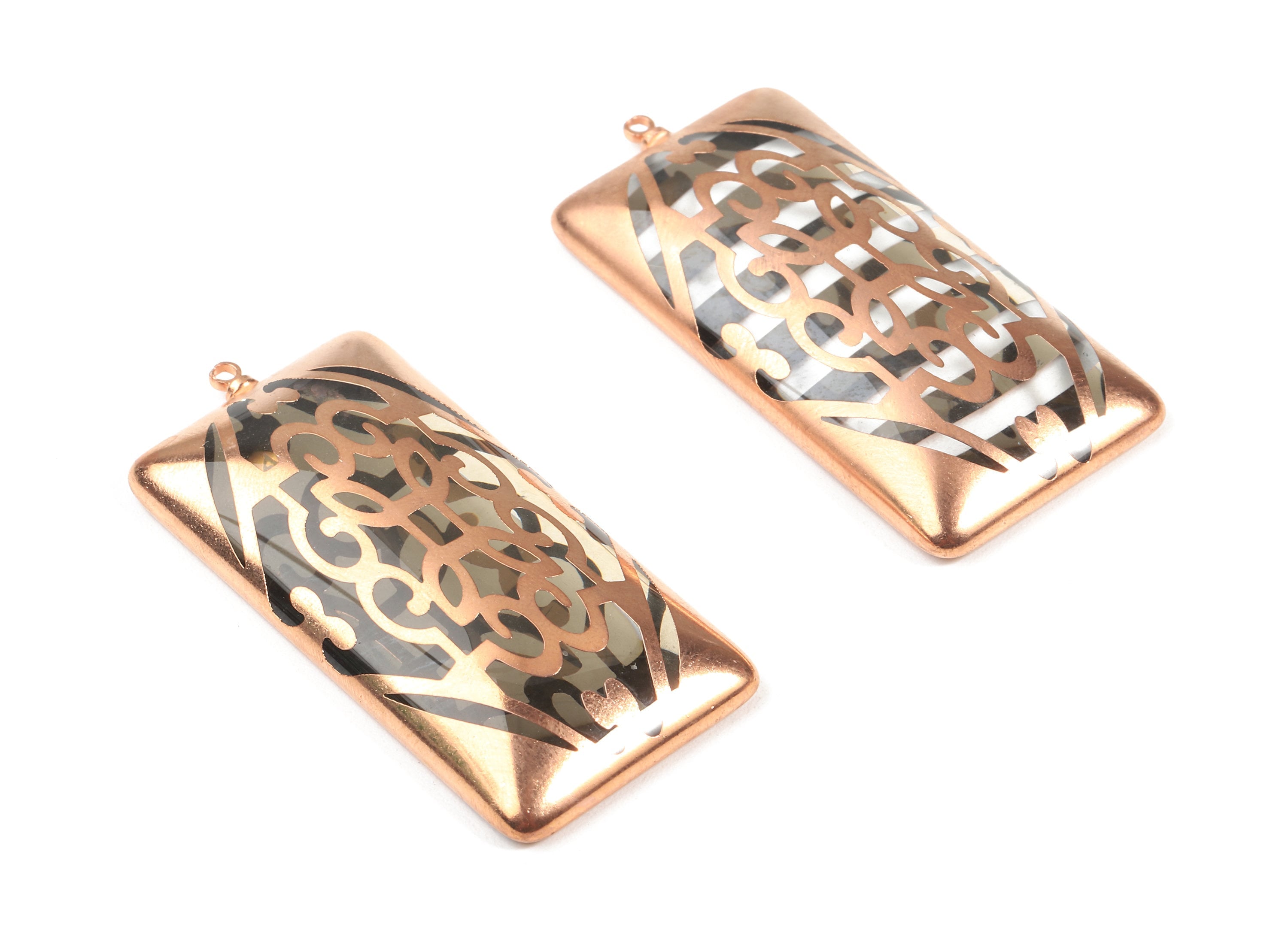 Glass Ractangle Charms - Copper Finished Glass Pendant - Copper And Glass Charms - Jewelry Supplies - 53.22x24.45x7.92mm - GS1030 - DOMEDBAZAAR