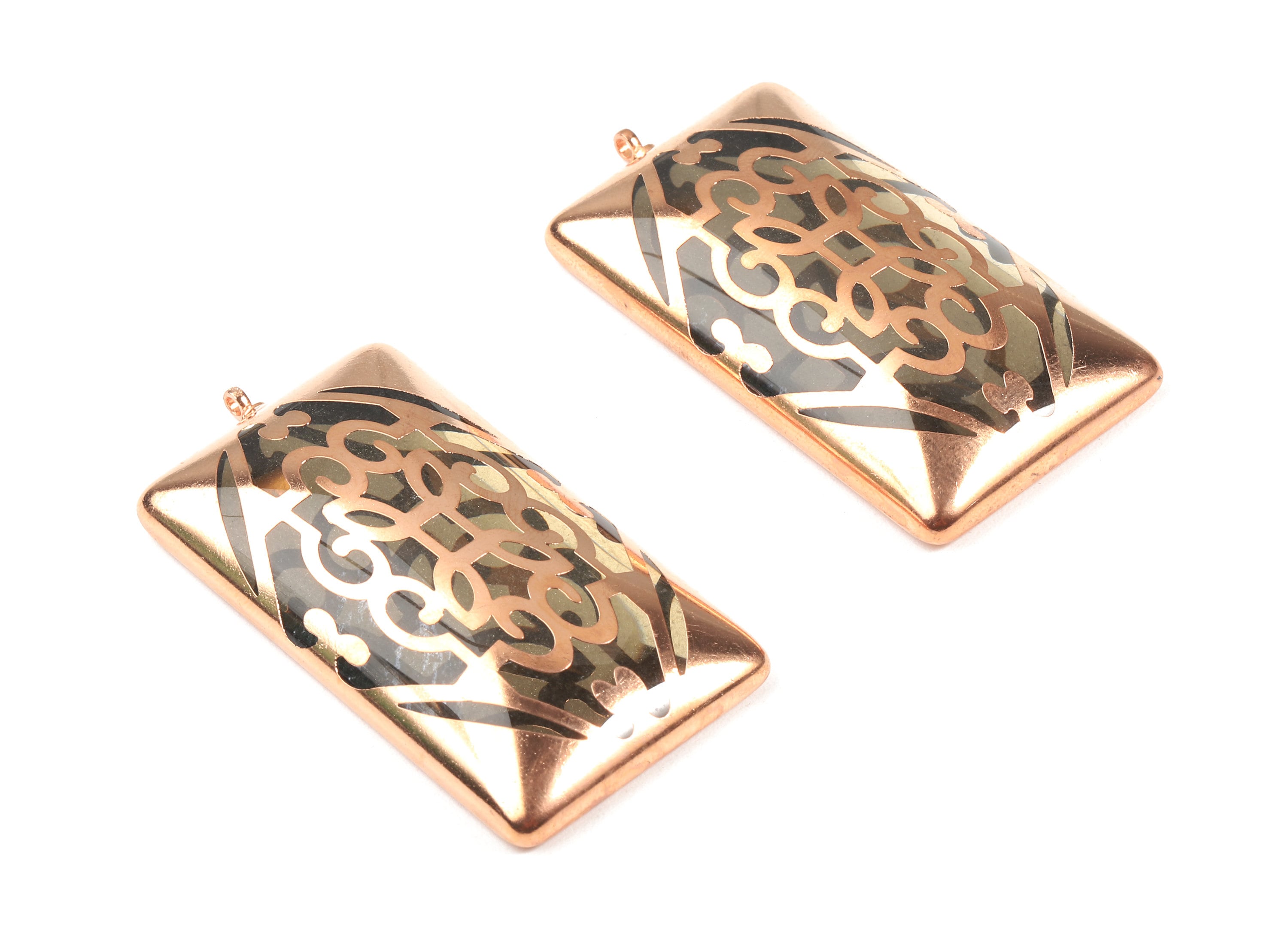 Glass Ractangle Charms - Copper Finished Glass Pendant - Copper And Glass Charms - Jewelry Supplies - 49.75x24.49x7.91mm - GS1031 - DOMEDBAZAAR