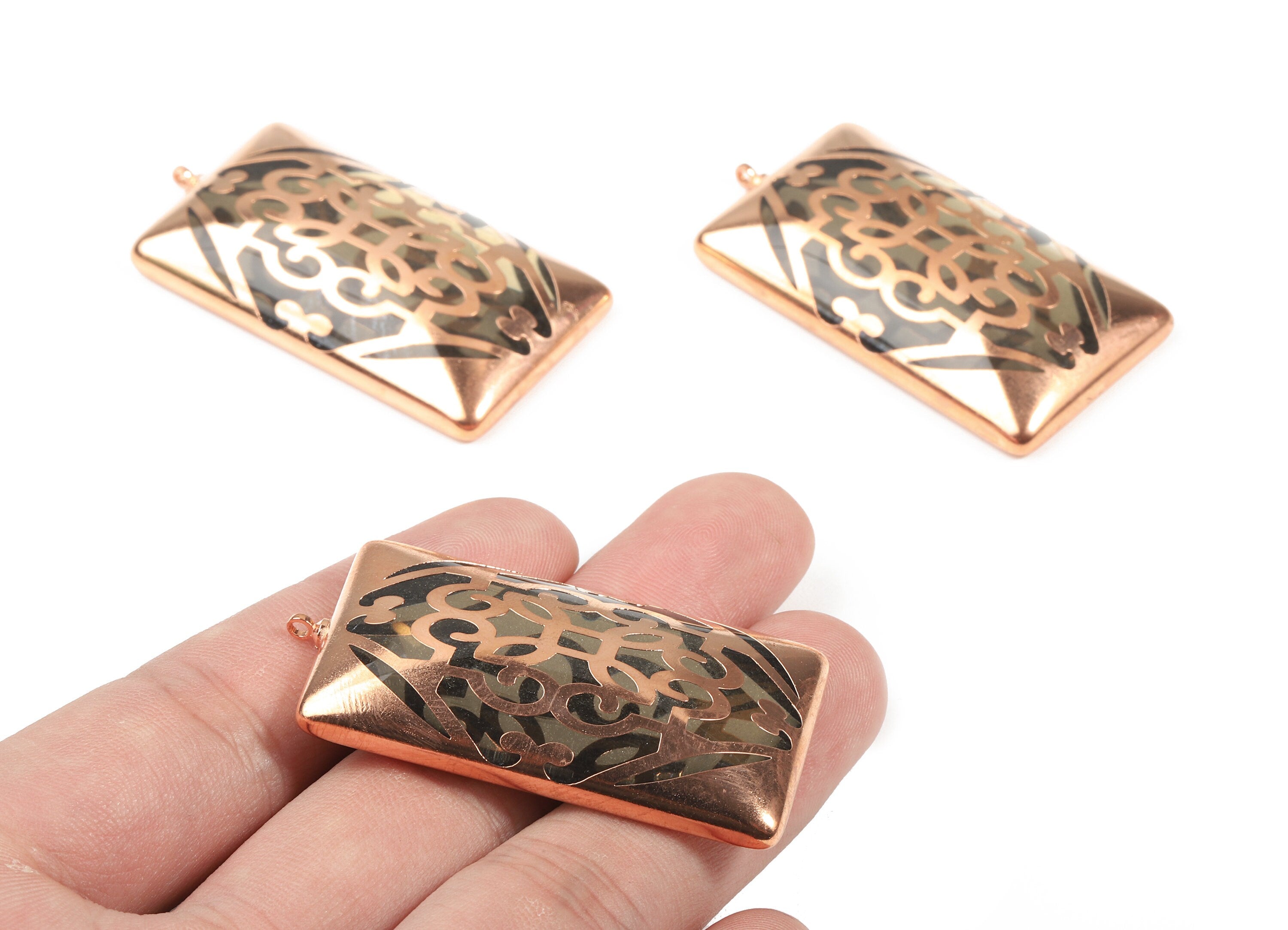 Glass Ractangle Charms - Copper Finished Glass Pendant - Copper And Glass Charms - Jewelry Supplies - 49.75x24.49x7.91mm - GS1031 - DOMEDBAZAAR