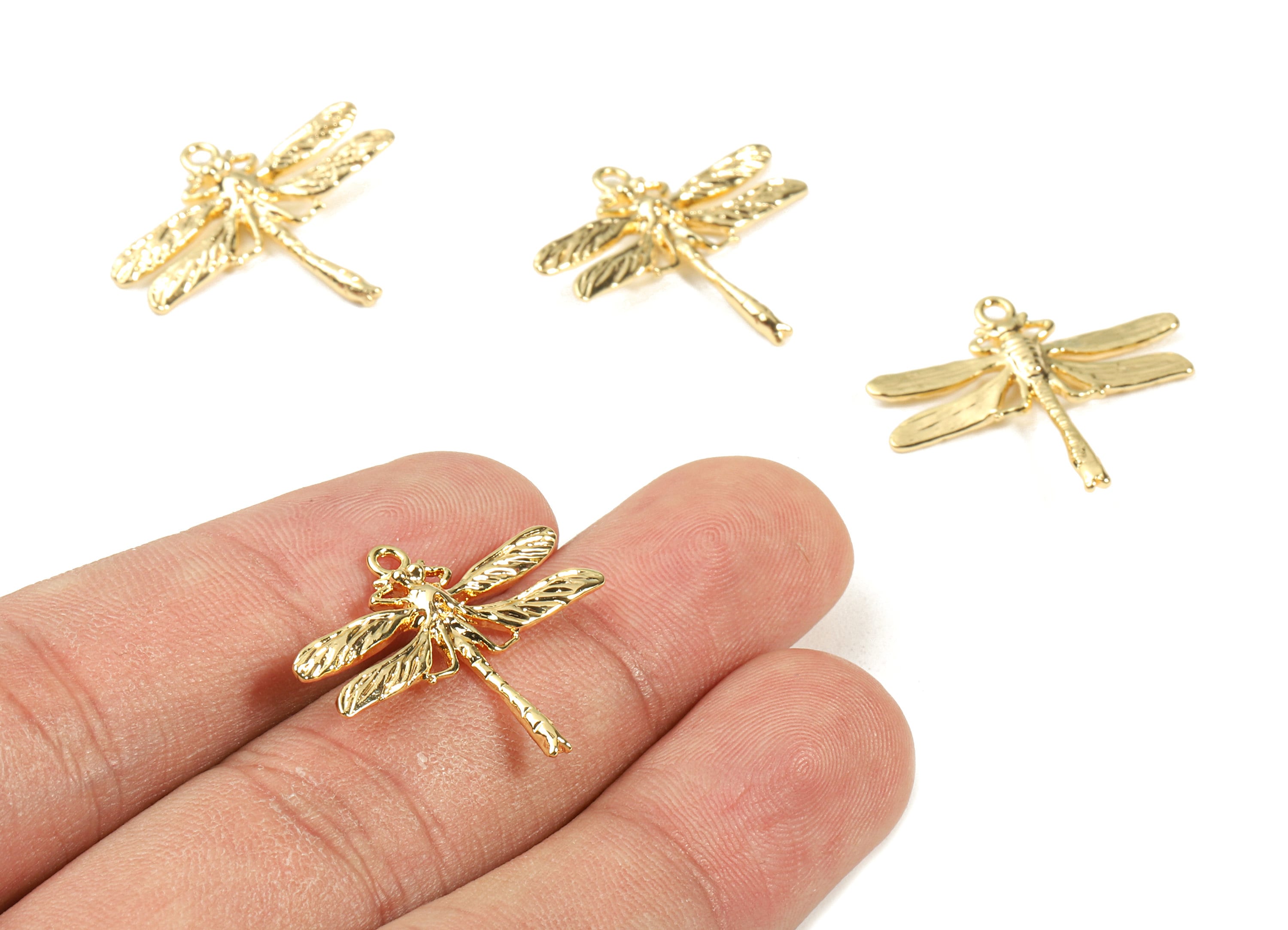 Brass Dragonfly Earring Charms - Brass Dragonfly Earring Pendant - 18K Real Gold Plating Brass - 24.9x21.75x2.87mm - RGP2323 - DOMEDBAZAAR