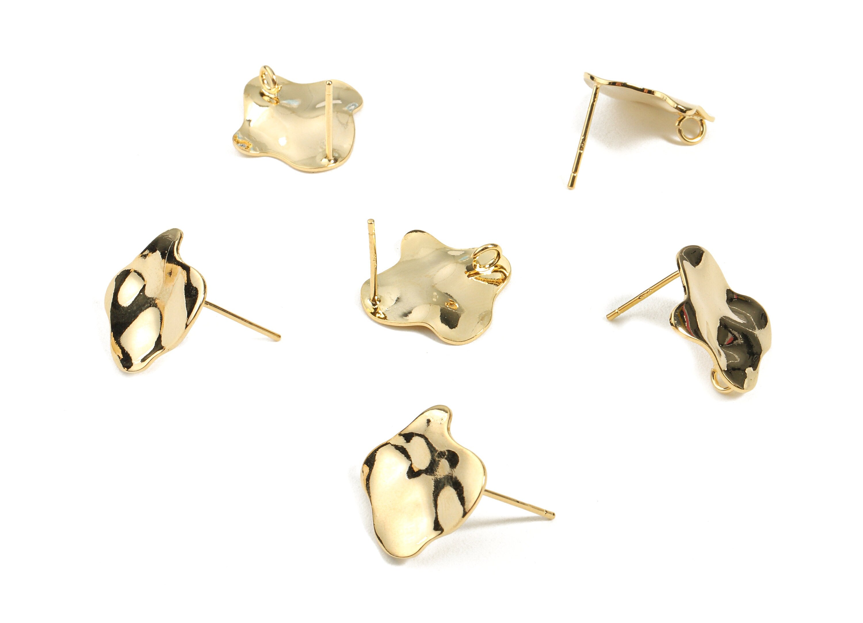 Brass Earing Stud With Loop - Brass Earring Post - 18K Real Gold Plated Brass - Jewelry Supplies - 16.41x14.29x0.63mm - RGP2317 - DOMEDBAZAAR