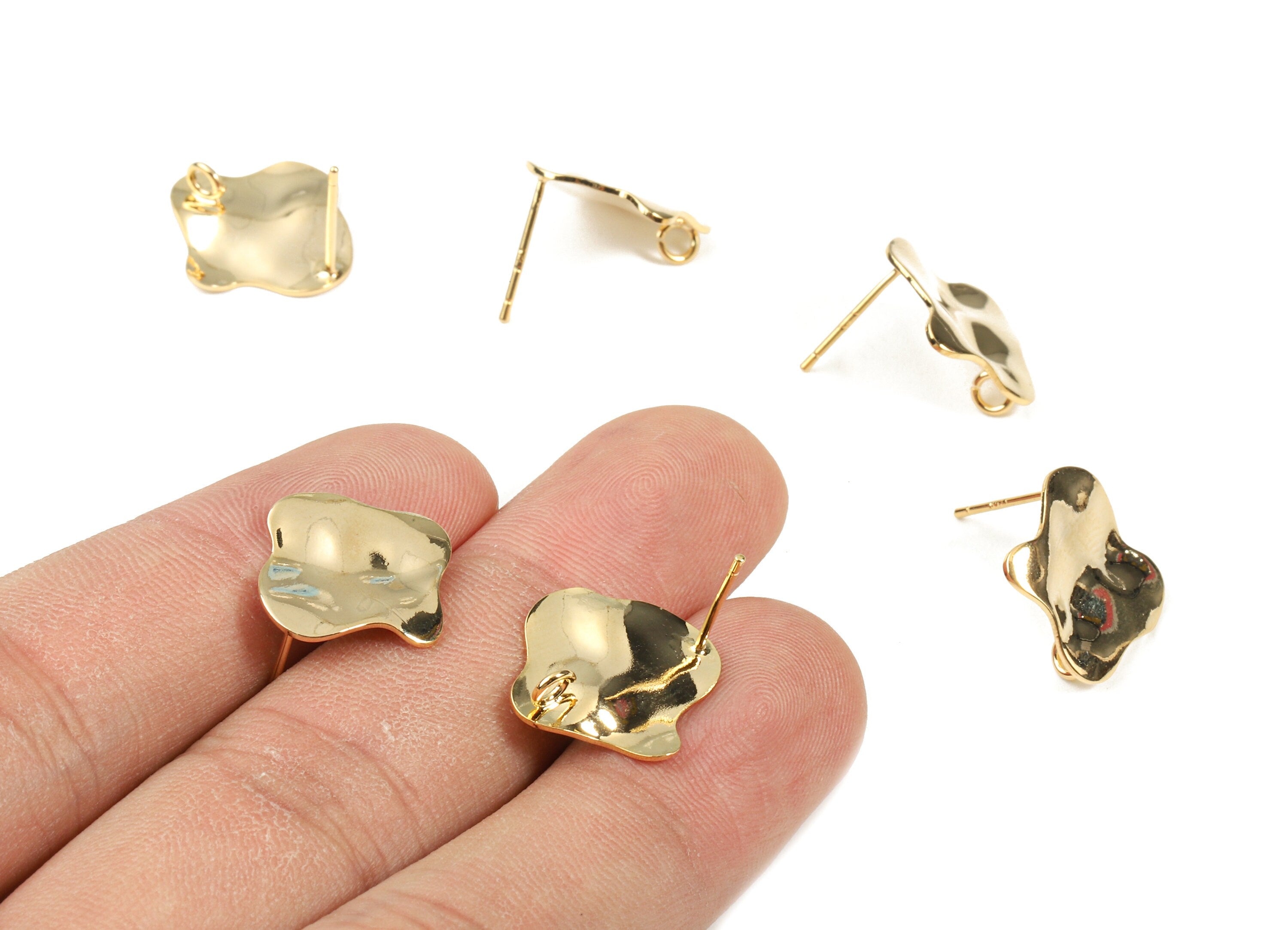 Brass Earing Stud With Loop - Brass Earring Post - 18K Real Gold Plated Brass - Jewelry Supplies - 16.41x14.29x0.63mm - RGP2317 - DOMEDBAZAAR