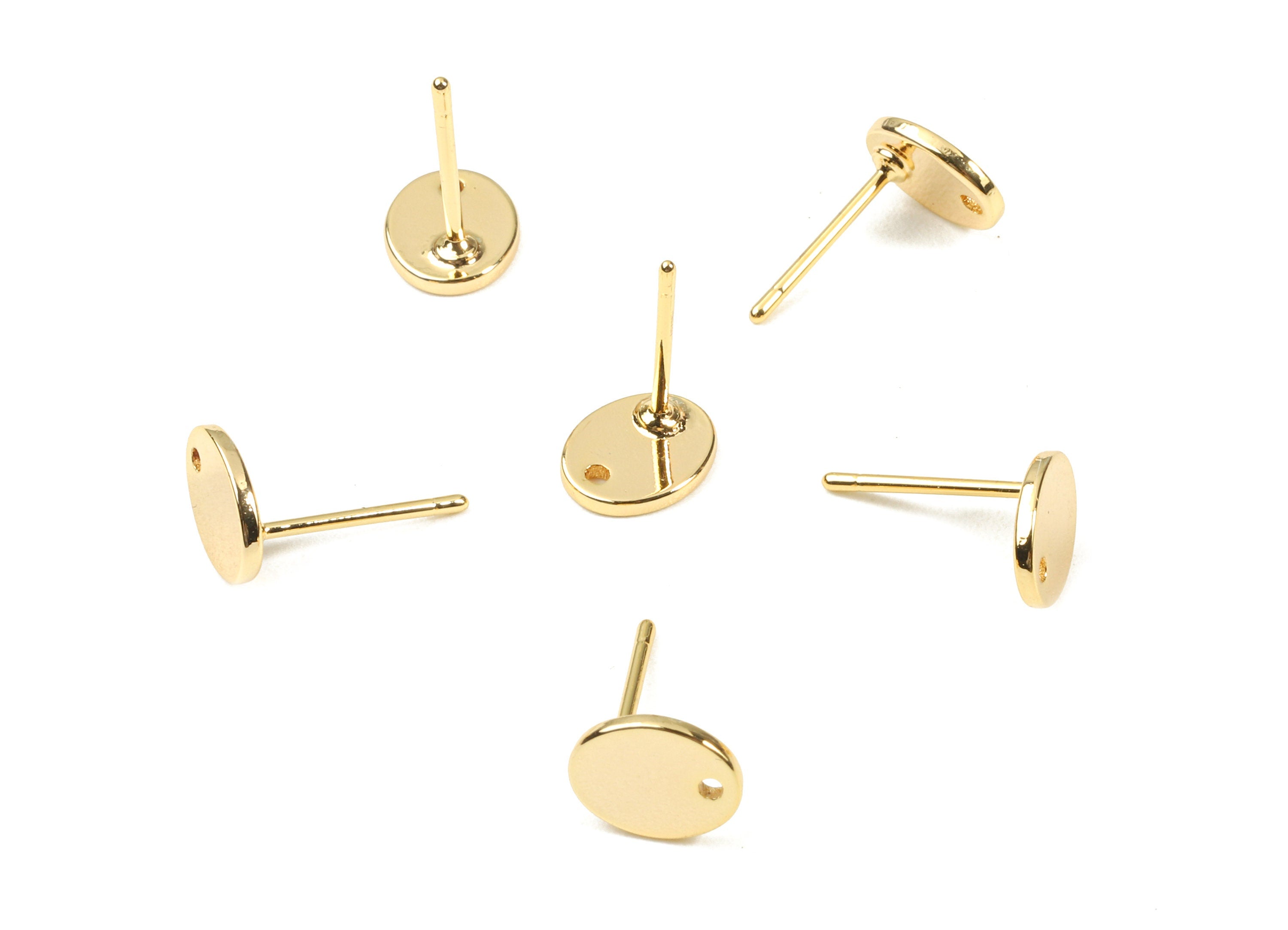 Brass Oval Earring Post - Brass Oval Earring Stud - 18K Real Gold Plated Brass - Jewelry Supplies - 8.03x6.6x1.06mm - RGP2342 - DOMEDBAZAAR