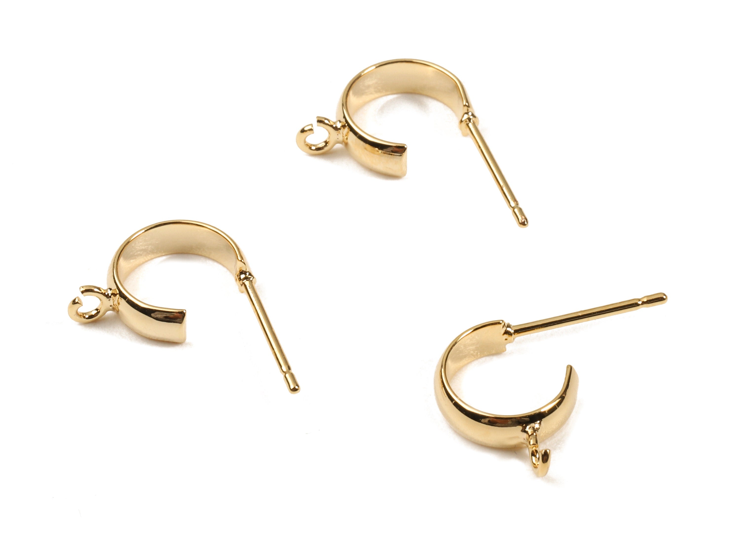 Brass C Earing Stud - Brass C Earring Post With Loop - 18K Real Gold Plated Brass - Jewelry Supplies - 12.68x4x0.93mm - RGP2310 - DOMEDBAZAAR