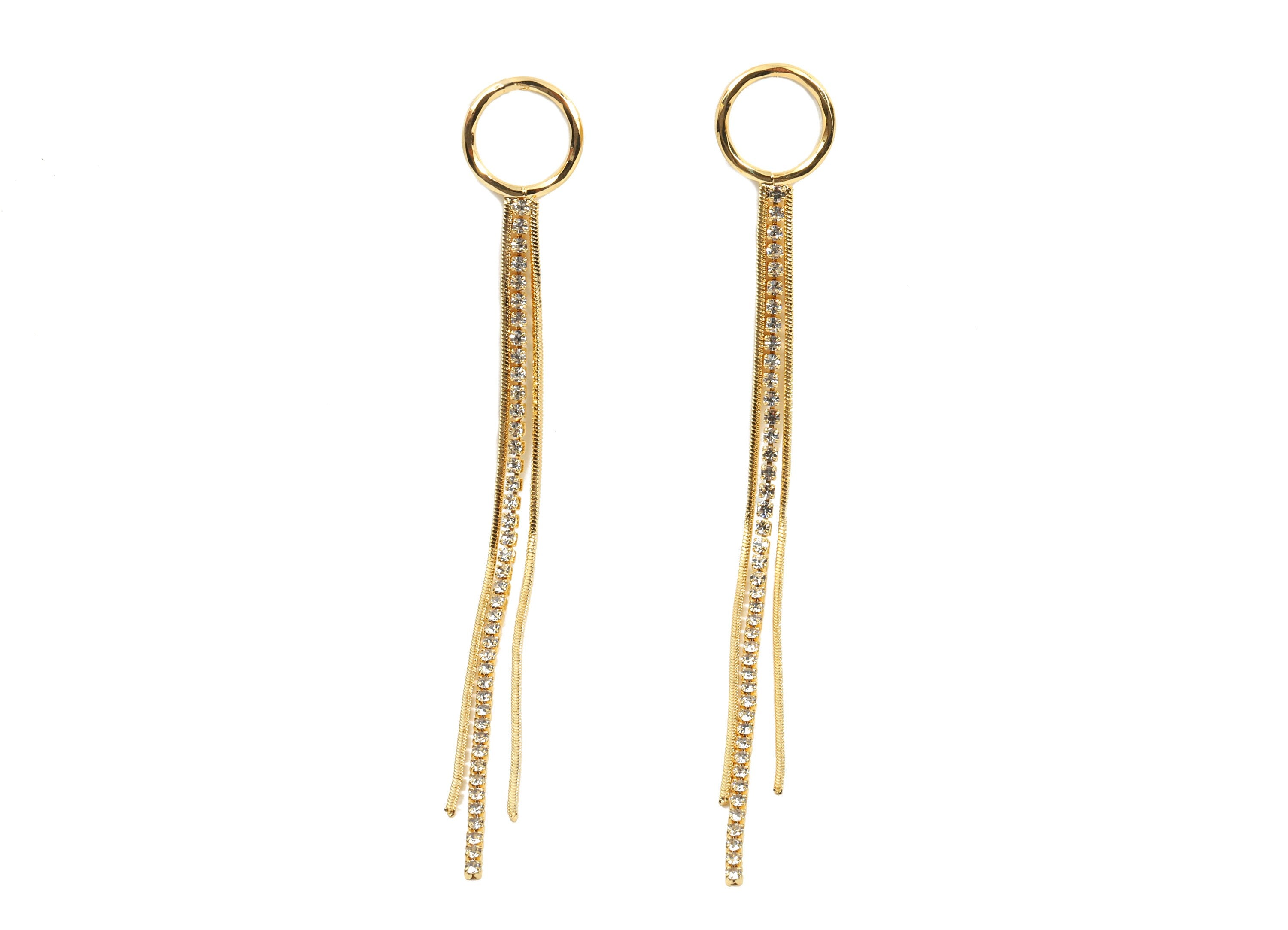 Brass Long Snake Chains Earring - Tassel Chain Earrings With Zircon - 18k Real Gold Plated Brass - 102x12.75x1.47mm - RGP2313 - DOMEDBAZAAR